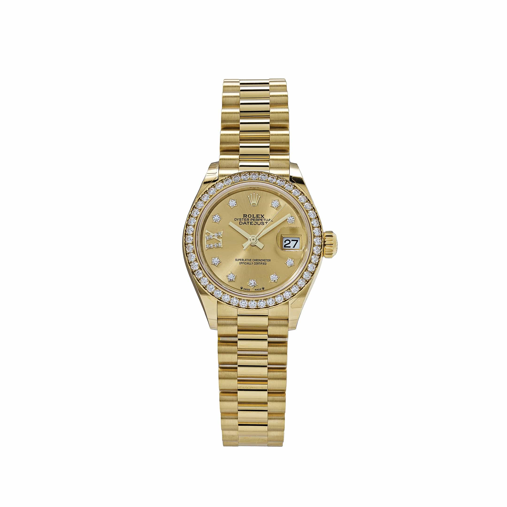Rolex Datejust 28 279138RBR 'Ladies' Yellow Gold Champagne Diamond Dial President (2022)