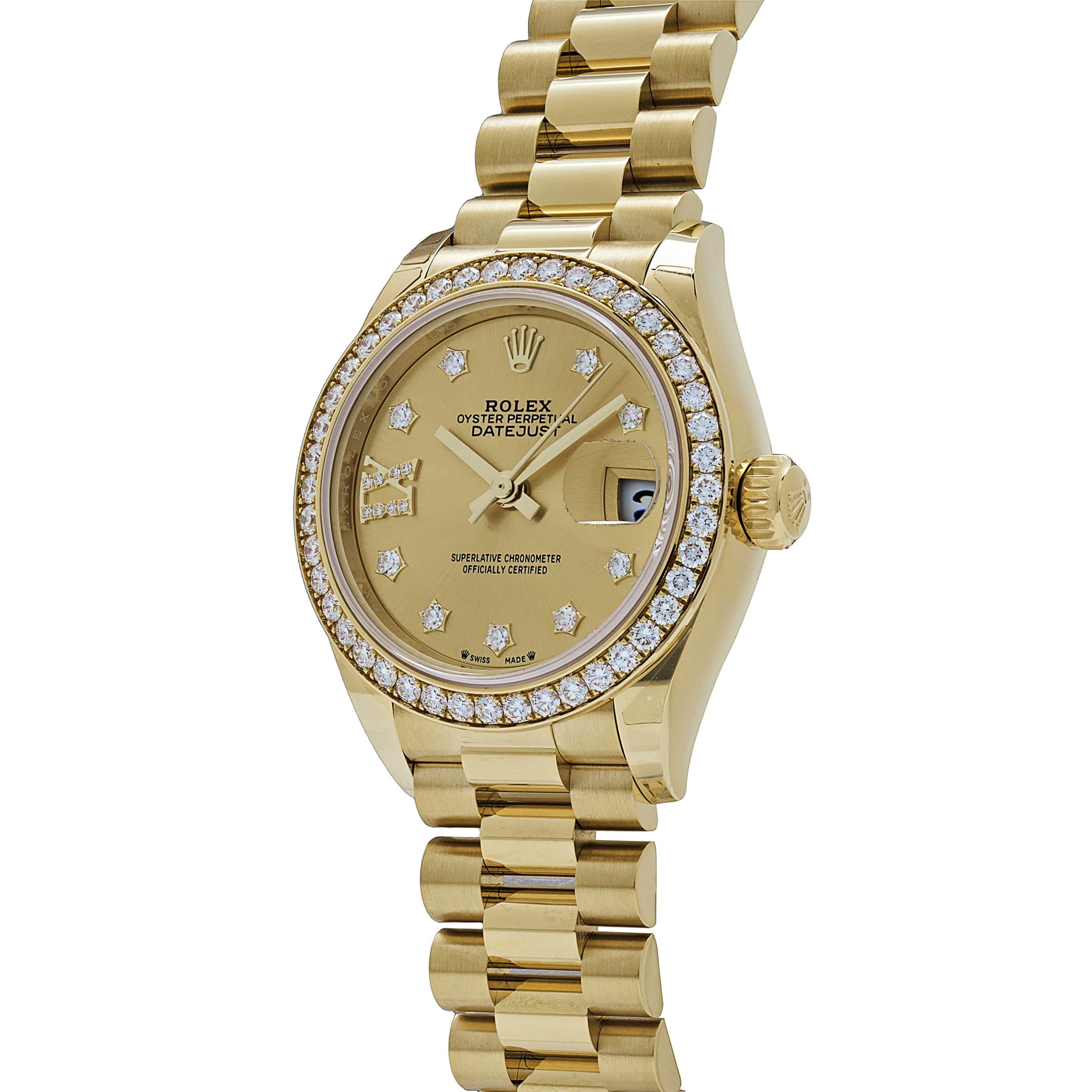 Rolex Datejust 28 279138RBR 'Ladies' Yellow Gold Champagne Diamond Dial President (2022)