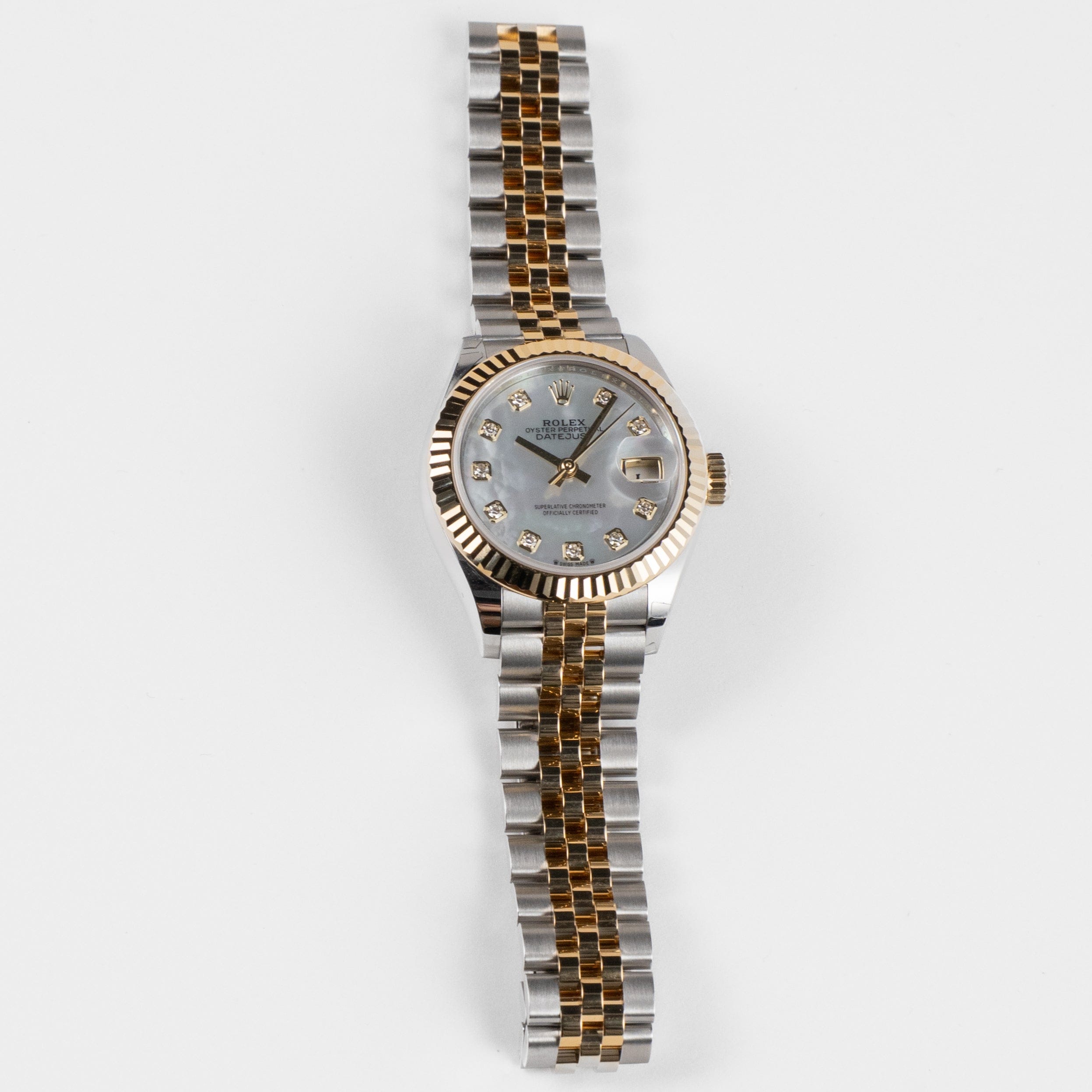 Rolex Datejust 28 279173 'Ladies' Stainless Steel Yellow Gold Mother of Pearl Diamond Dial Jubilee