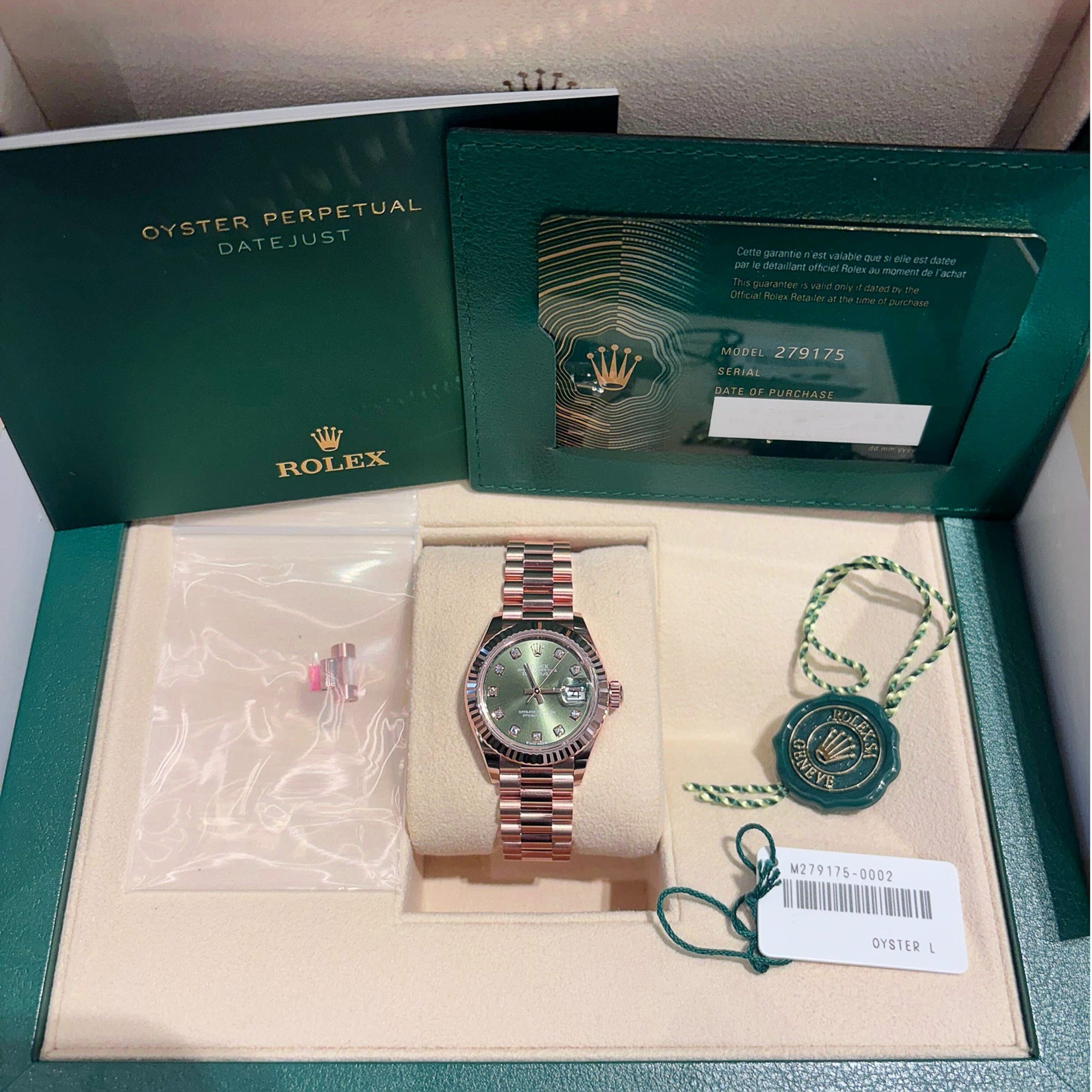 Rolex Datejust 28 279175 'Ladies' Rose Gold Olive Diamond Dial (2025)