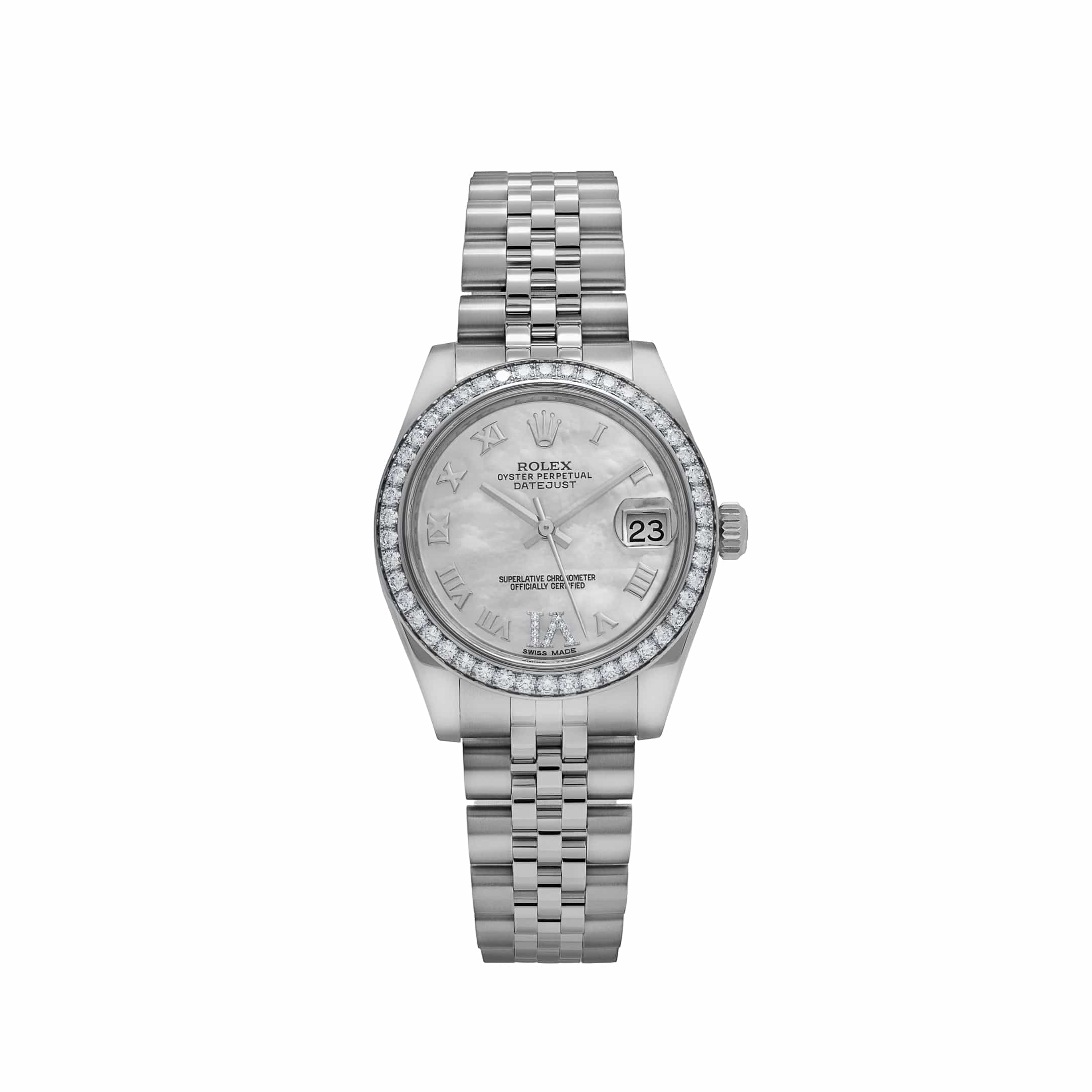 Rolex Datejust 31 178384 'Ladies' Stainless Steel Mother of Pearl Roman Numerals Dial Diamond Bezel (2014)