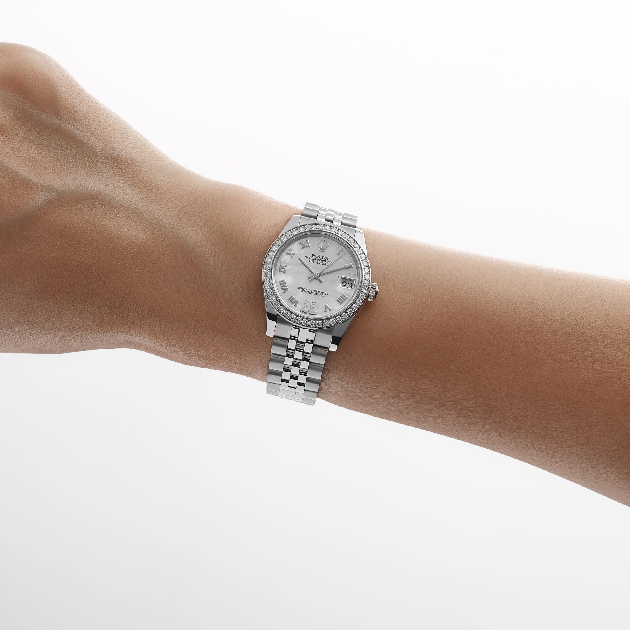 Rolex Datejust 31 178384 'Ladies' Stainless Steel Mother of Pearl Roman Numerals Dial Diamond Bezel (2014)