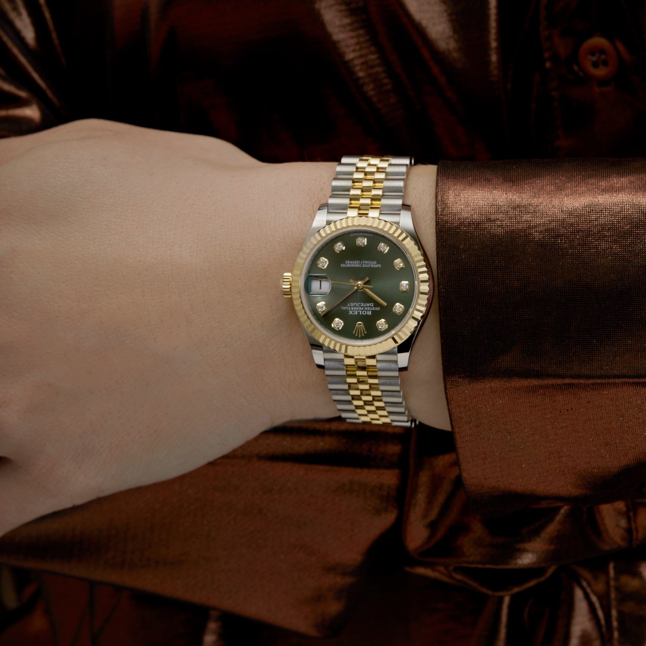 Rolex Datejust 31 278273 'Ladies' Stainless Steel Yellow Gold Olive Green Diamond Dial Jubilee (2026)