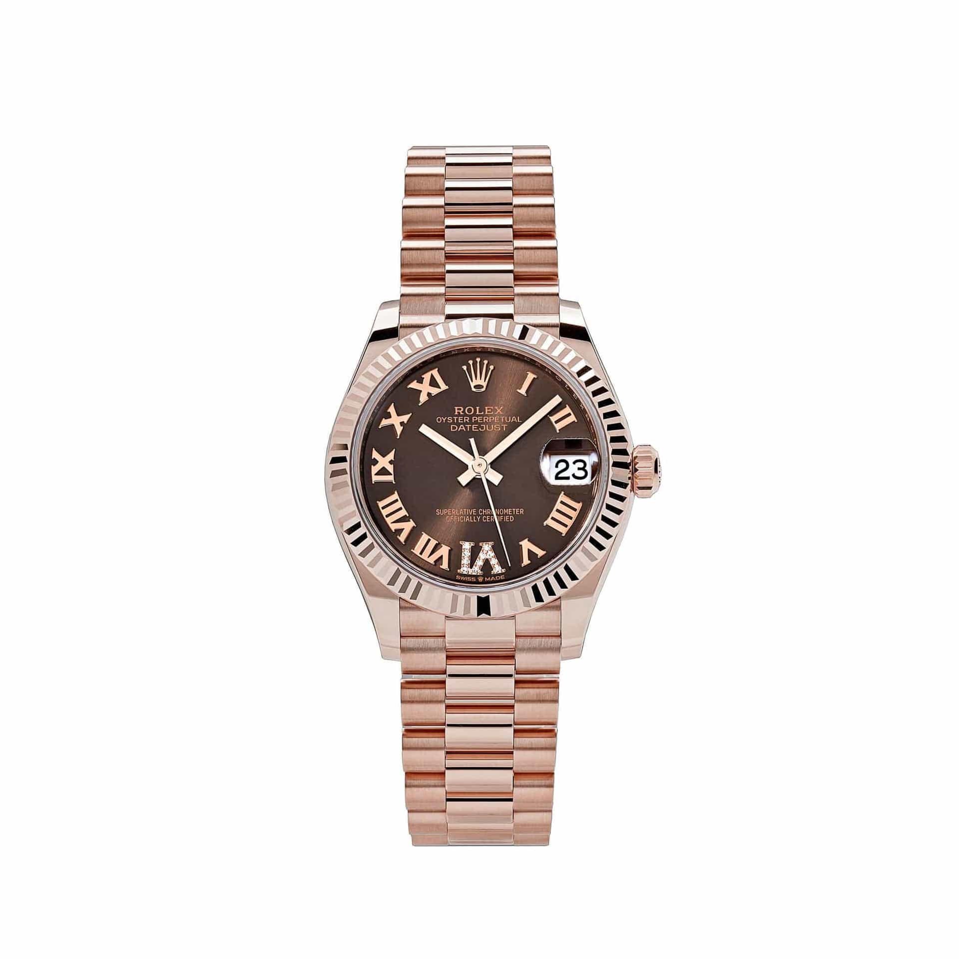 Rolex Datejust 31 278275 'Ladies' Rose Gold Chocolate Roman Numerals Diamond Dial (2022)
