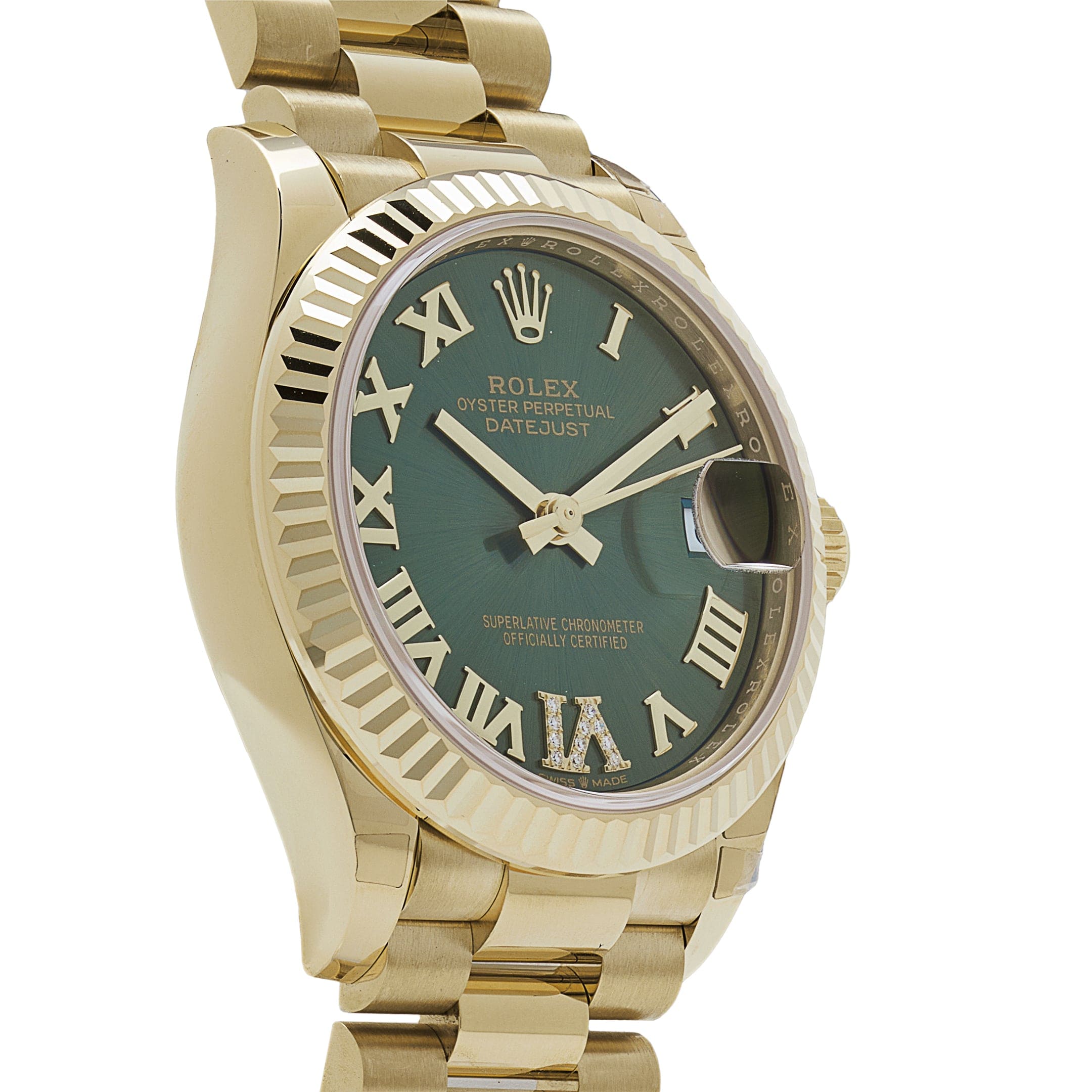 Rolex Datejust 31 278278 'Ladies' Yellow Gold Diamond Green Dial President (2023)