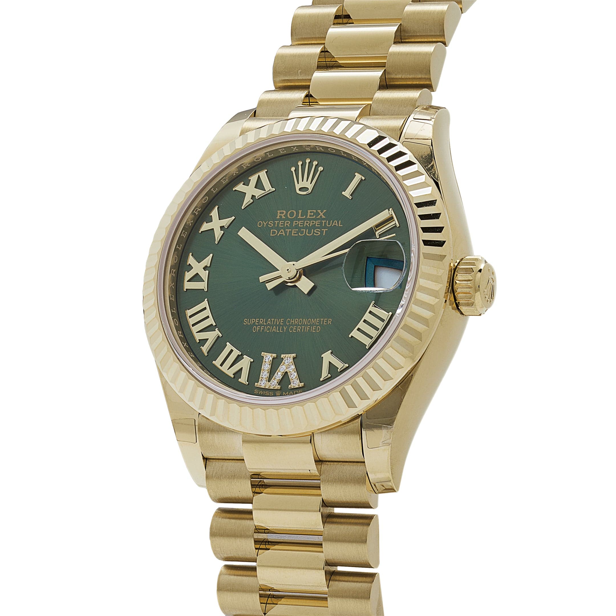 Rolex Datejust 31 278278 'Ladies' Yellow Gold Diamond Green Dial President