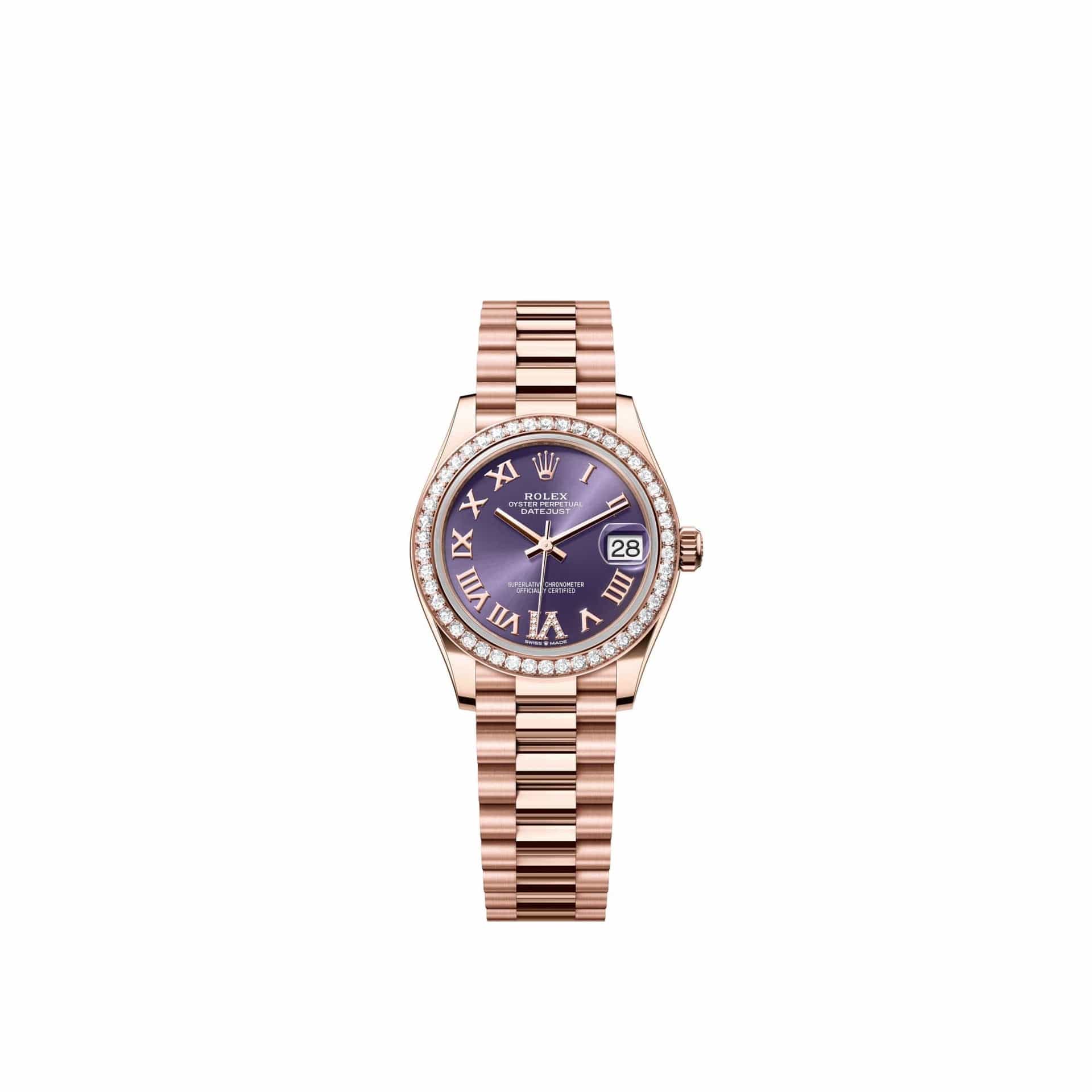 Rolex Datejust 31 278285RBR Rose Gold Aubergine Diamond Roman Dial President Diamond Bezel (2026)