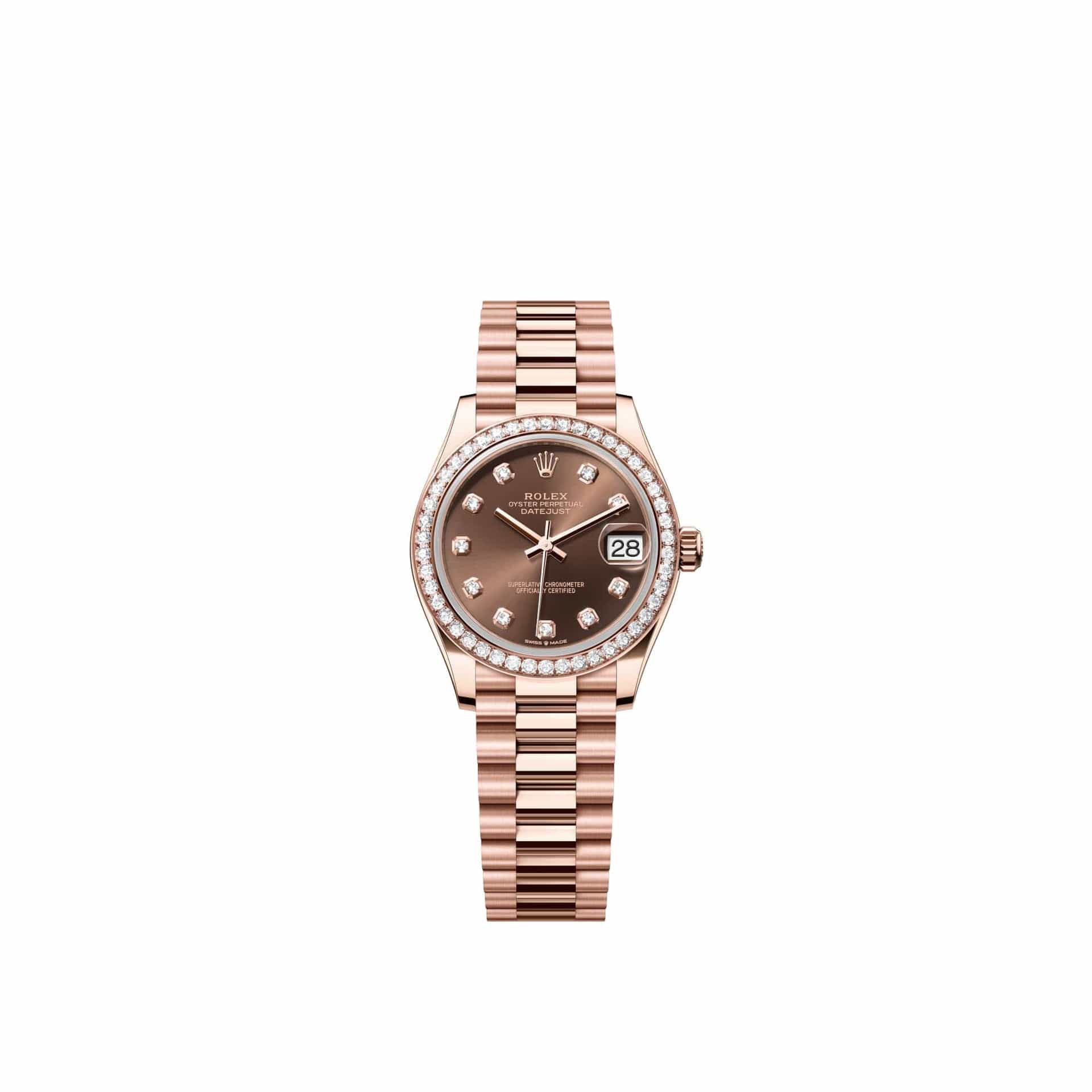 Rolex Datejust 31 278285RBR Rose Gold Chocolate Diamond Dial President Diamond Bezel (2026)