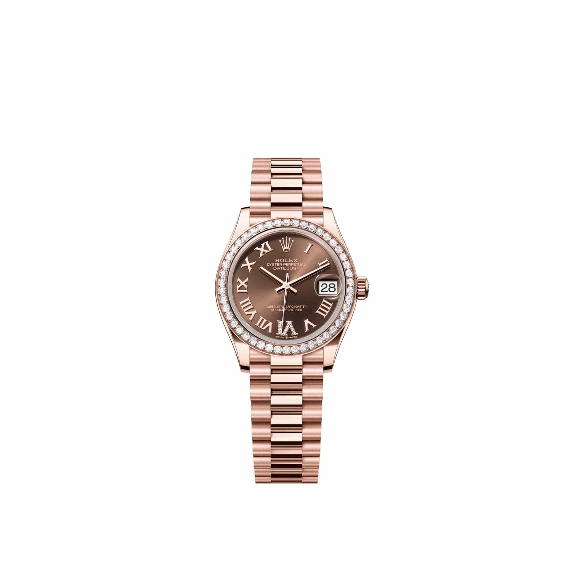 Rolex Datejust 31 278285RBR Rose Gold Chocolate Diamond Roman Dial President Diamond Bezel (2026)