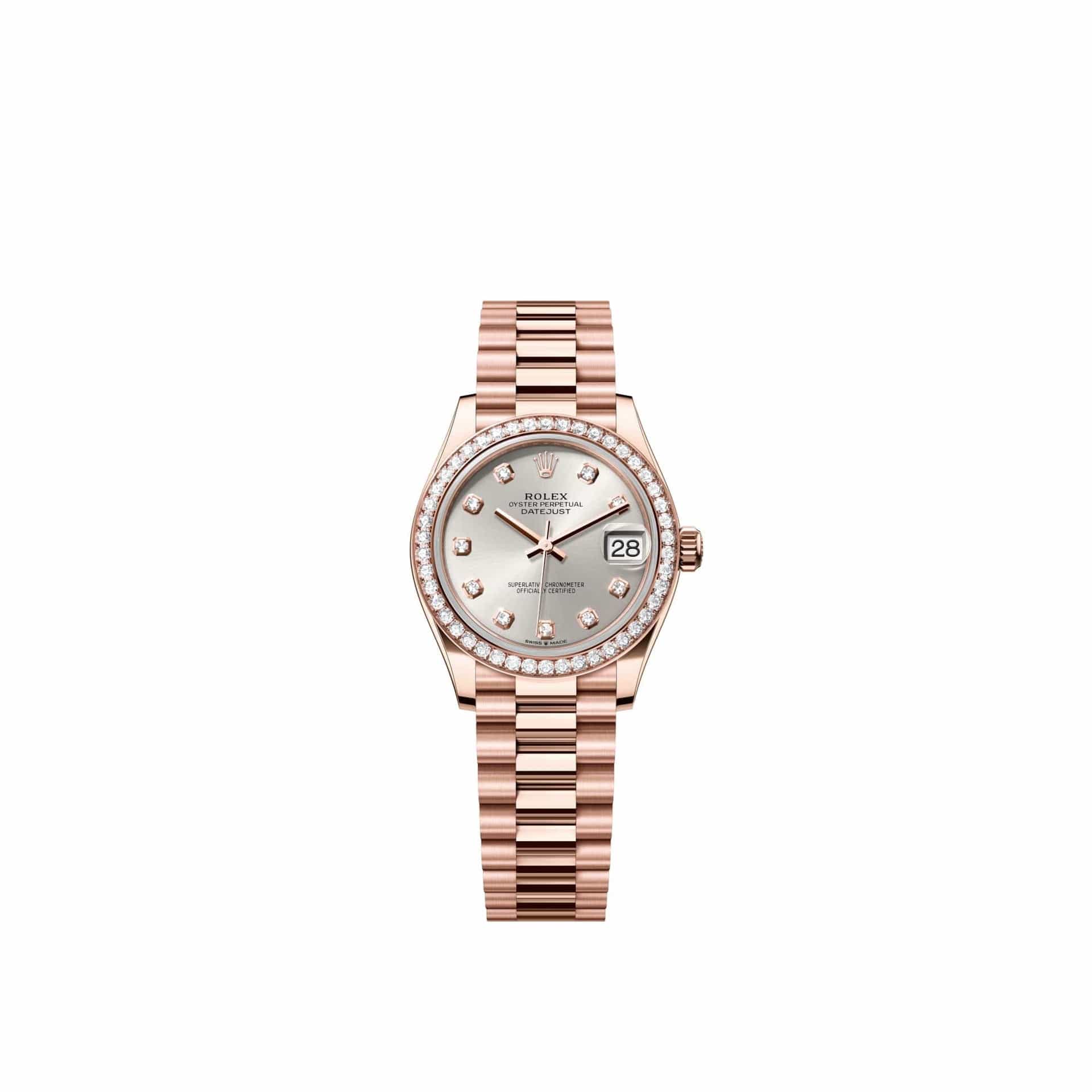 Rolex Datejust 31 278285RBR Rose Gold Silver Diamond Dial President Diamond Bezel (2026)