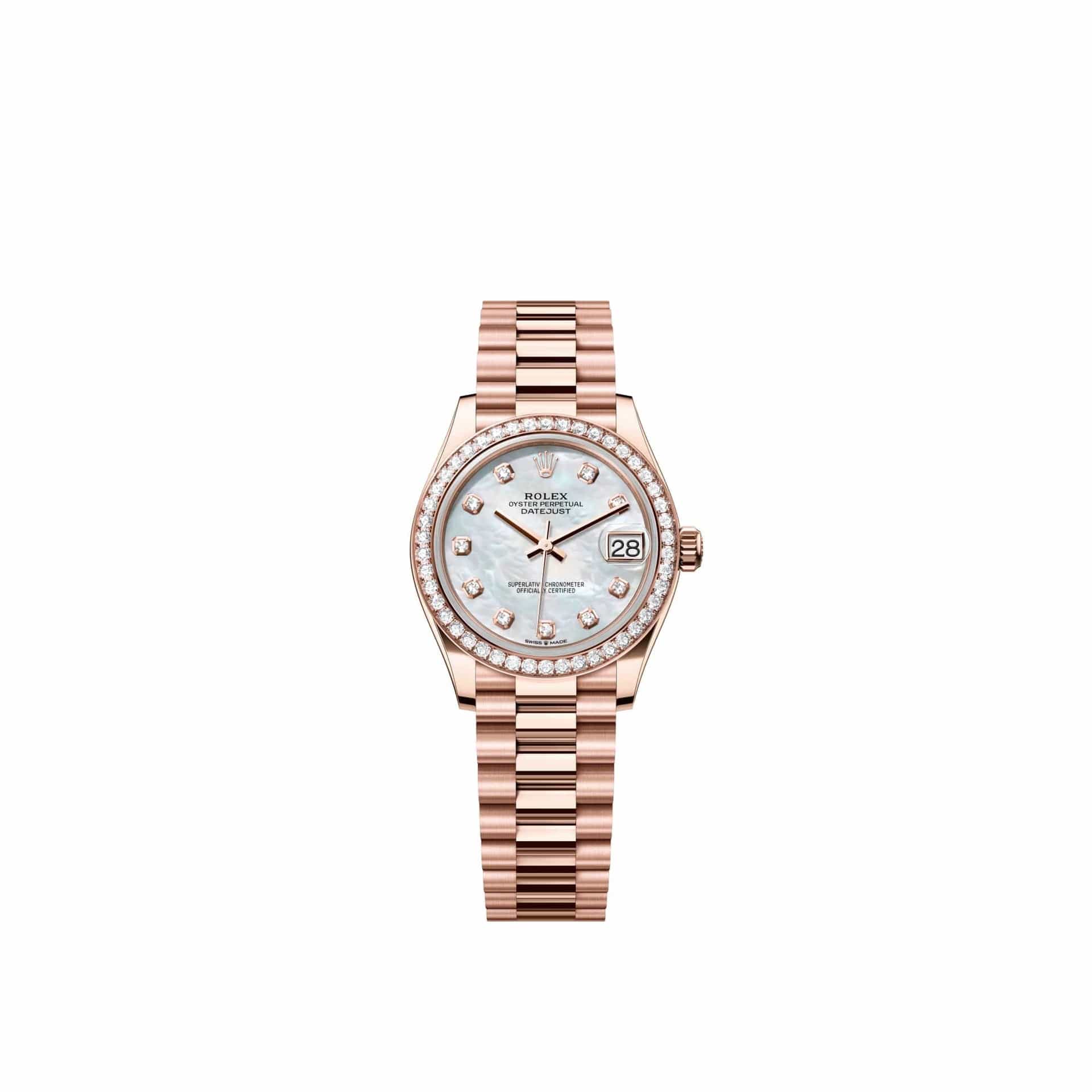 Rolex Datejust 31 278285RBR Rose Gold White Mother of Pearl Diamond Dial President Diamond Bezel (2026)