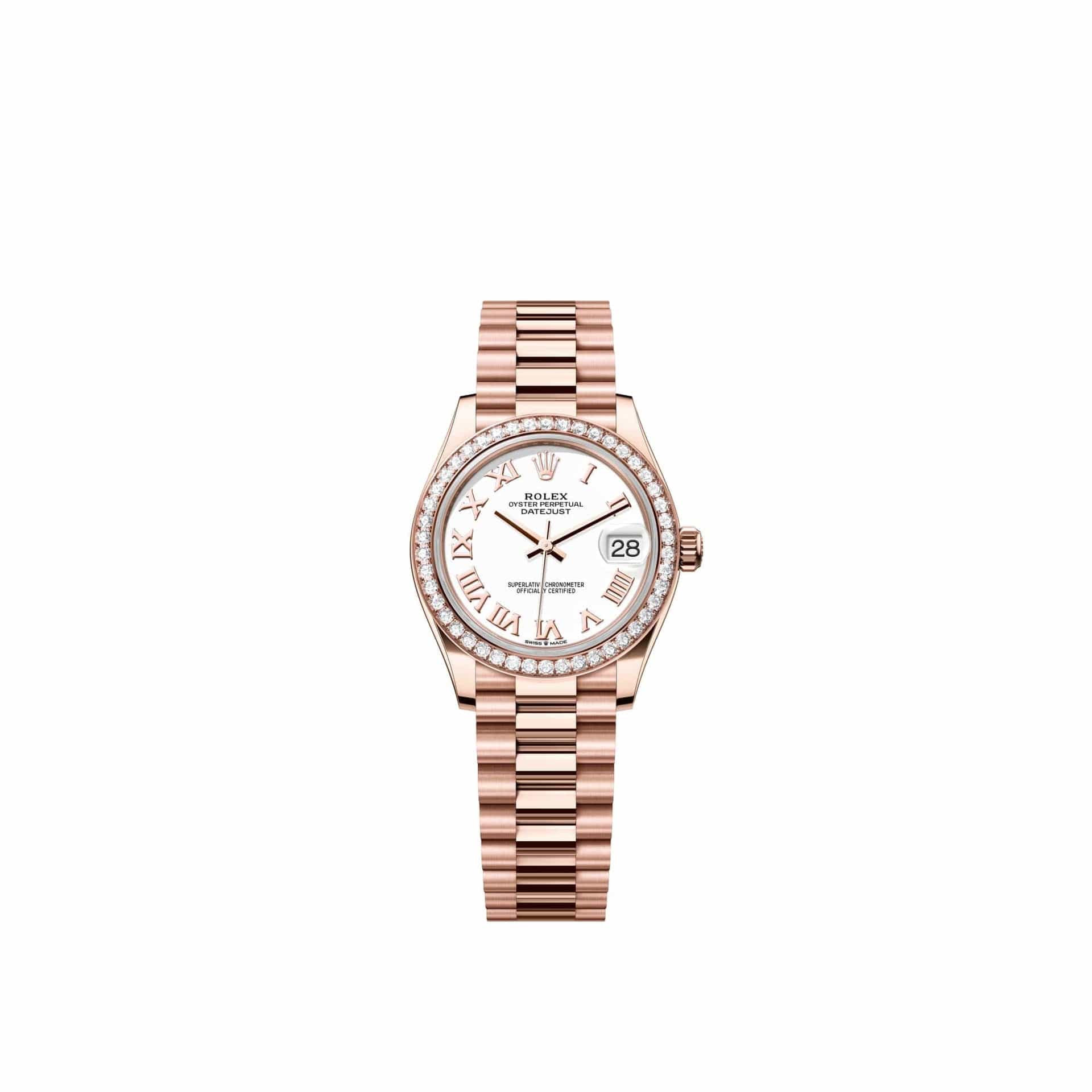 Rolex Datejust 31 278285RBR Rose Gold White Roman Dial President Diamond Bezel (2026)