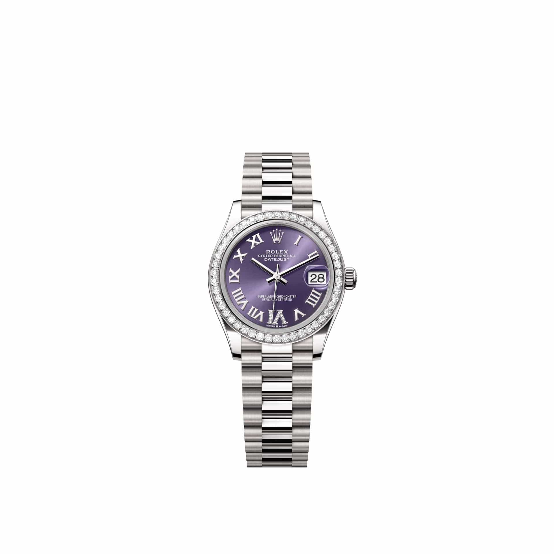 Rolex Datejust 31 278289RBR White Gold Aubergine Diamond Roman Dial President Diamond Bezel (2026)