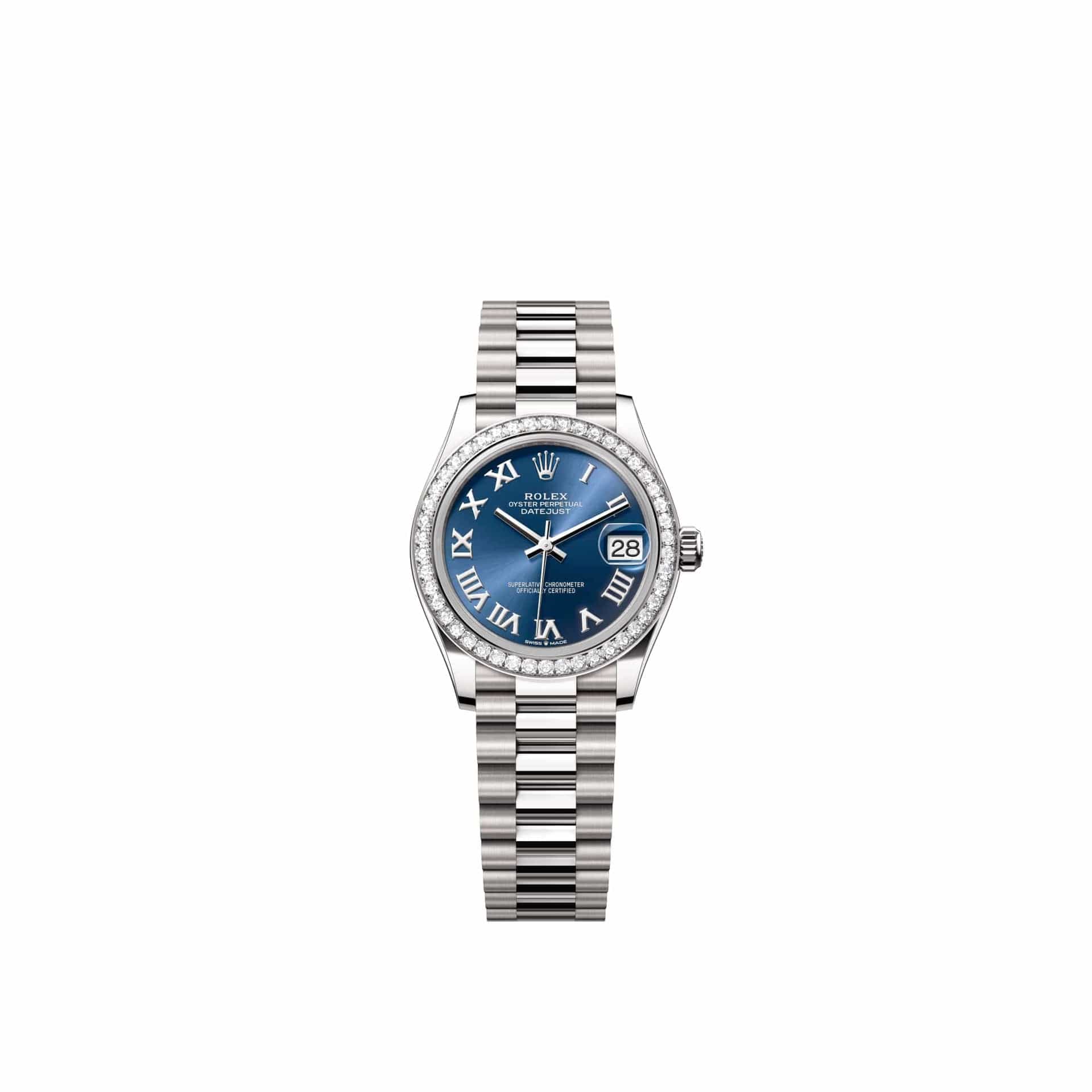 Rolex Datejust 31 278289RBR White Gold Blue Roman Dial President Diamond Bezel (2026)