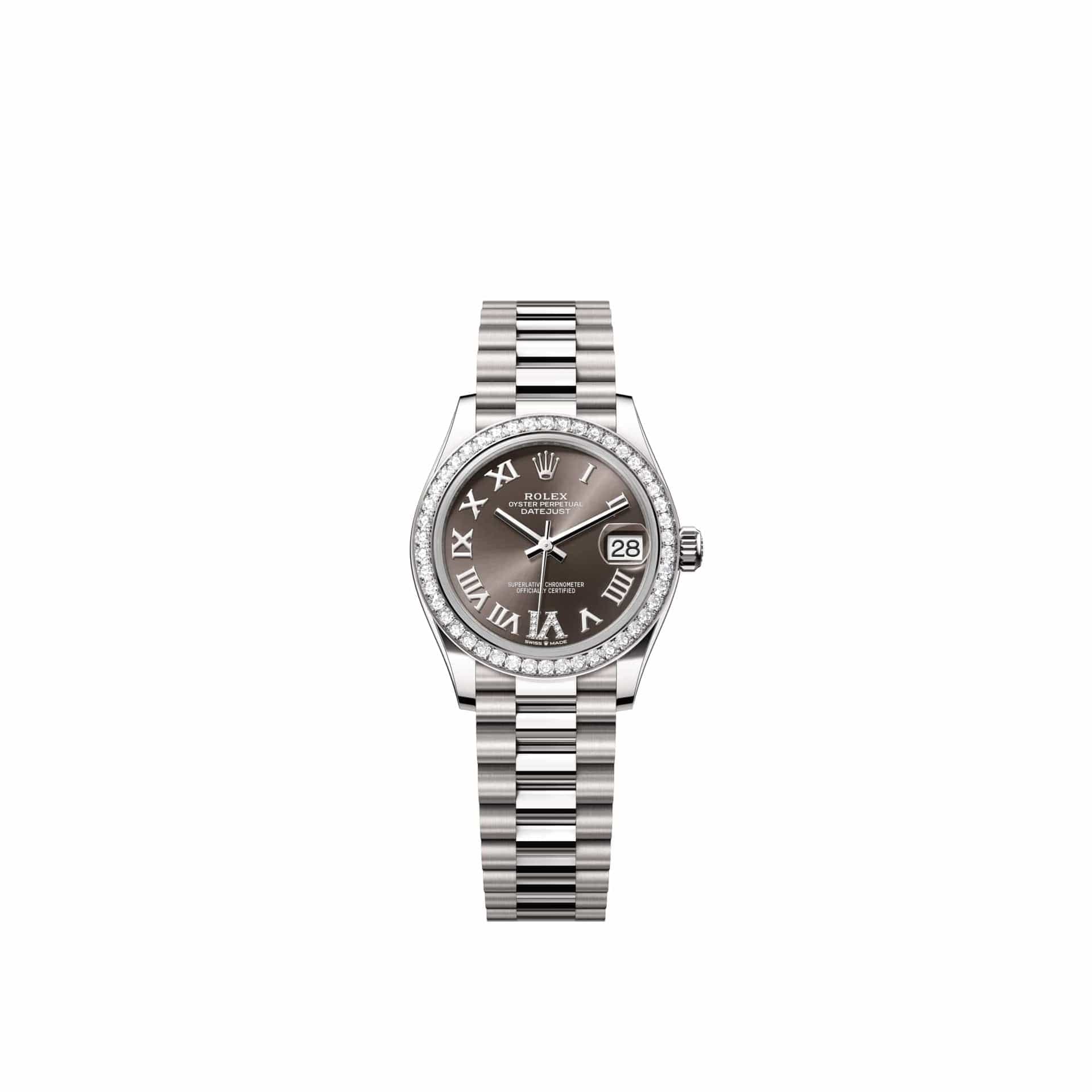 Rolex Datejust 31 278289RBR White Gold Dark Grey Diamond Roman Dial President Diamond Bezel (2026)