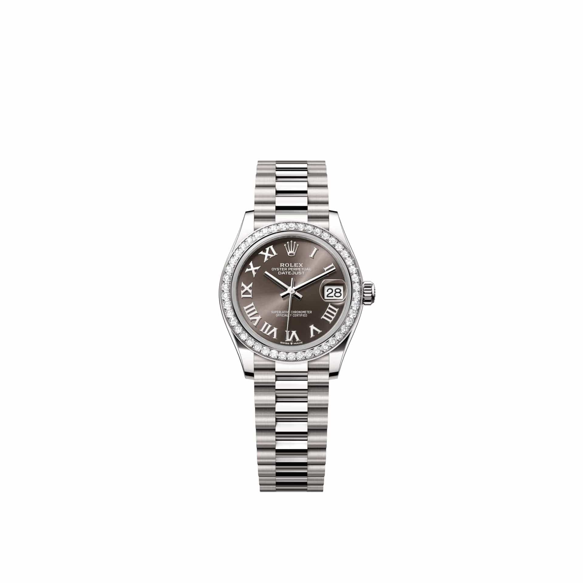 Rolex Datejust 31 278289RBR White Gold Dark Grey Roman Dial President Diamond Bezel (2026)