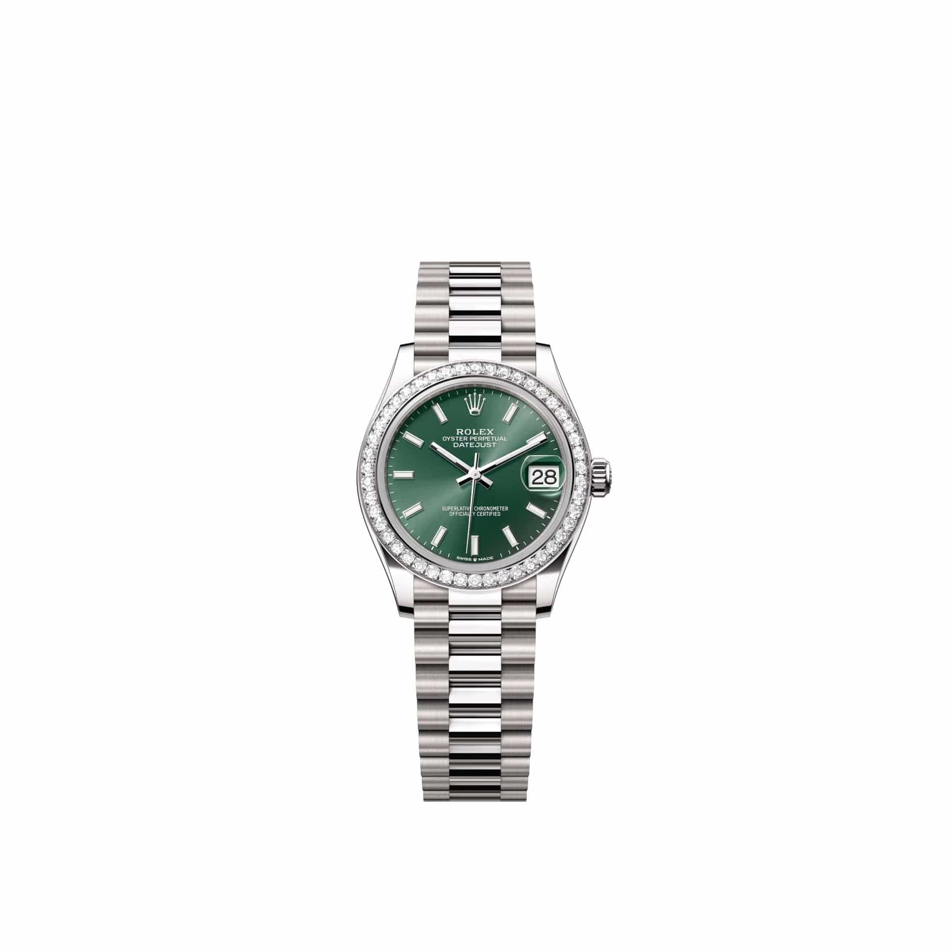 Rolex Datejust 31 278289RBR White Gold Mint Green Dial President Diamond Bezel (2026)