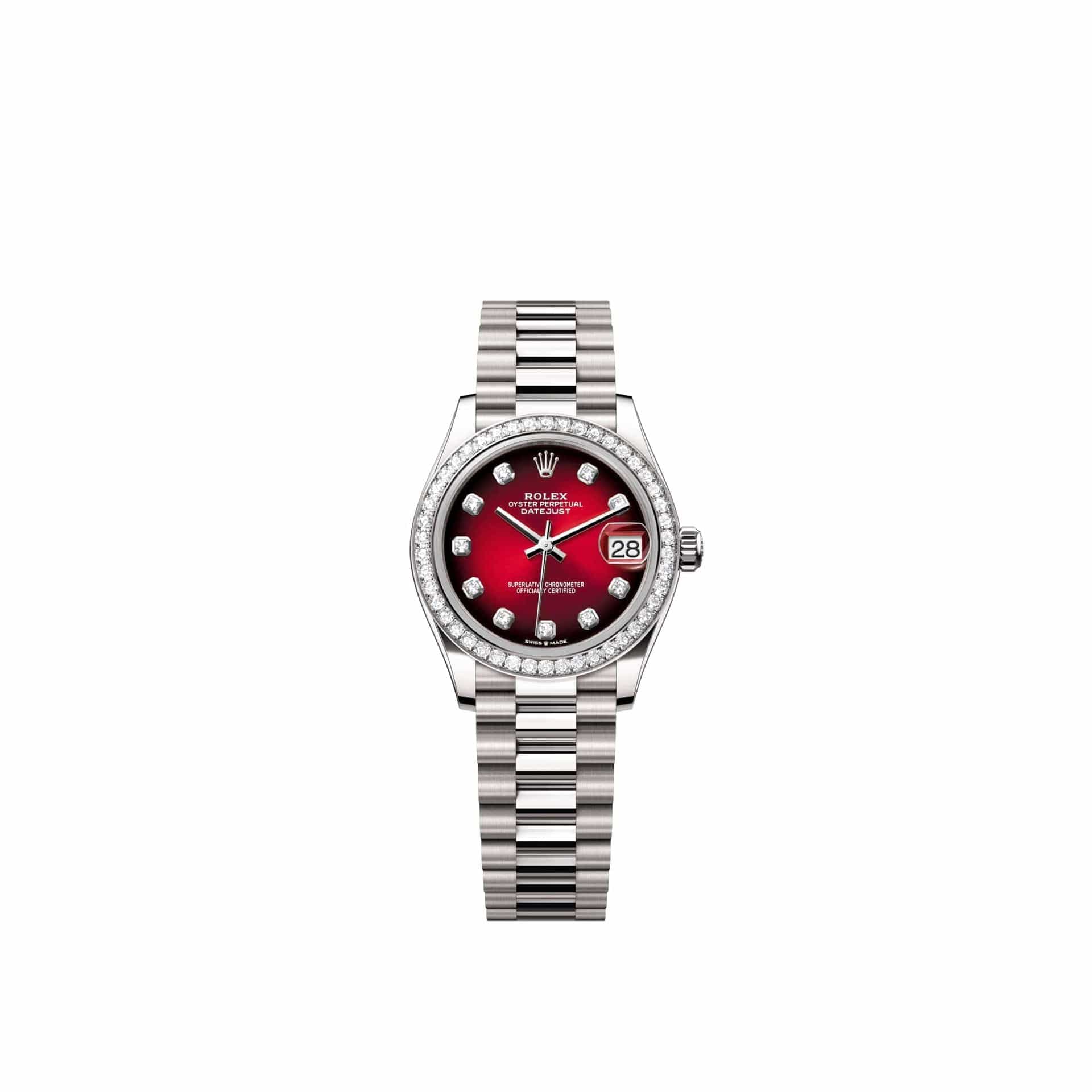 Rolex Datejust 31 278289RBR White Gold Red Ombre Diamond Dial President Diamond Bezel (2026)