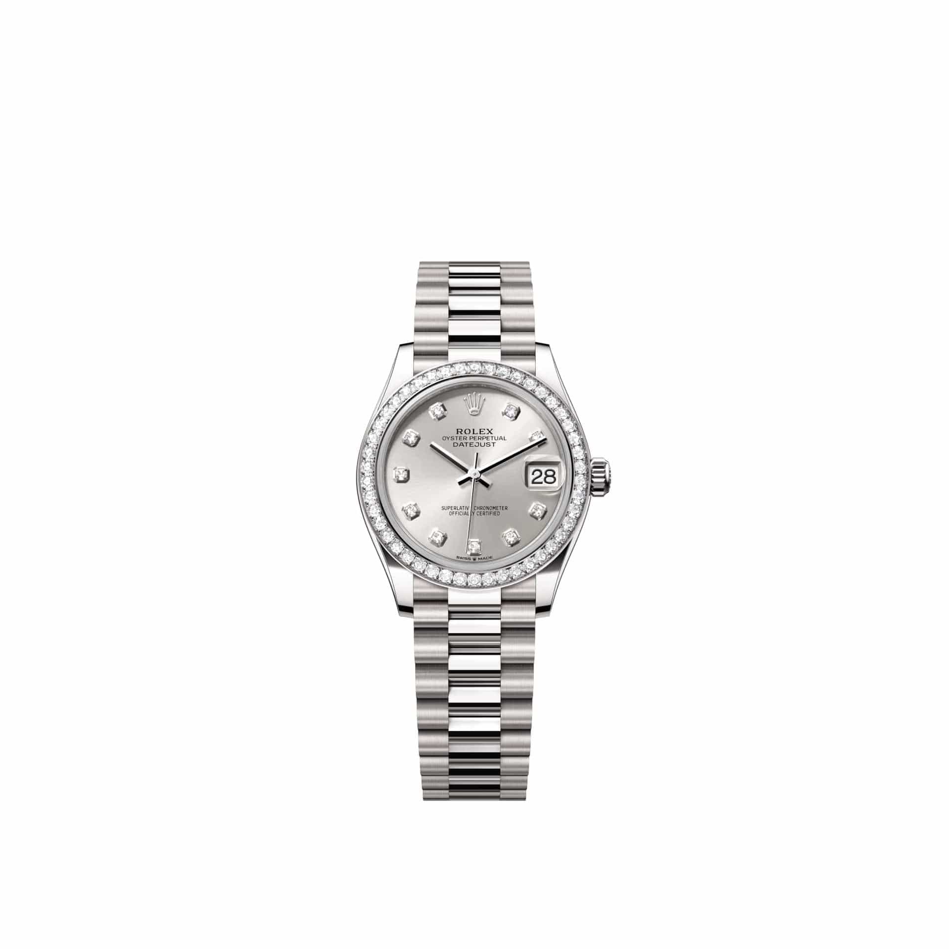 Rolex Datejust 31 278289RBR White Gold Silver Diamond Dial President Diamond Bezel (2026)