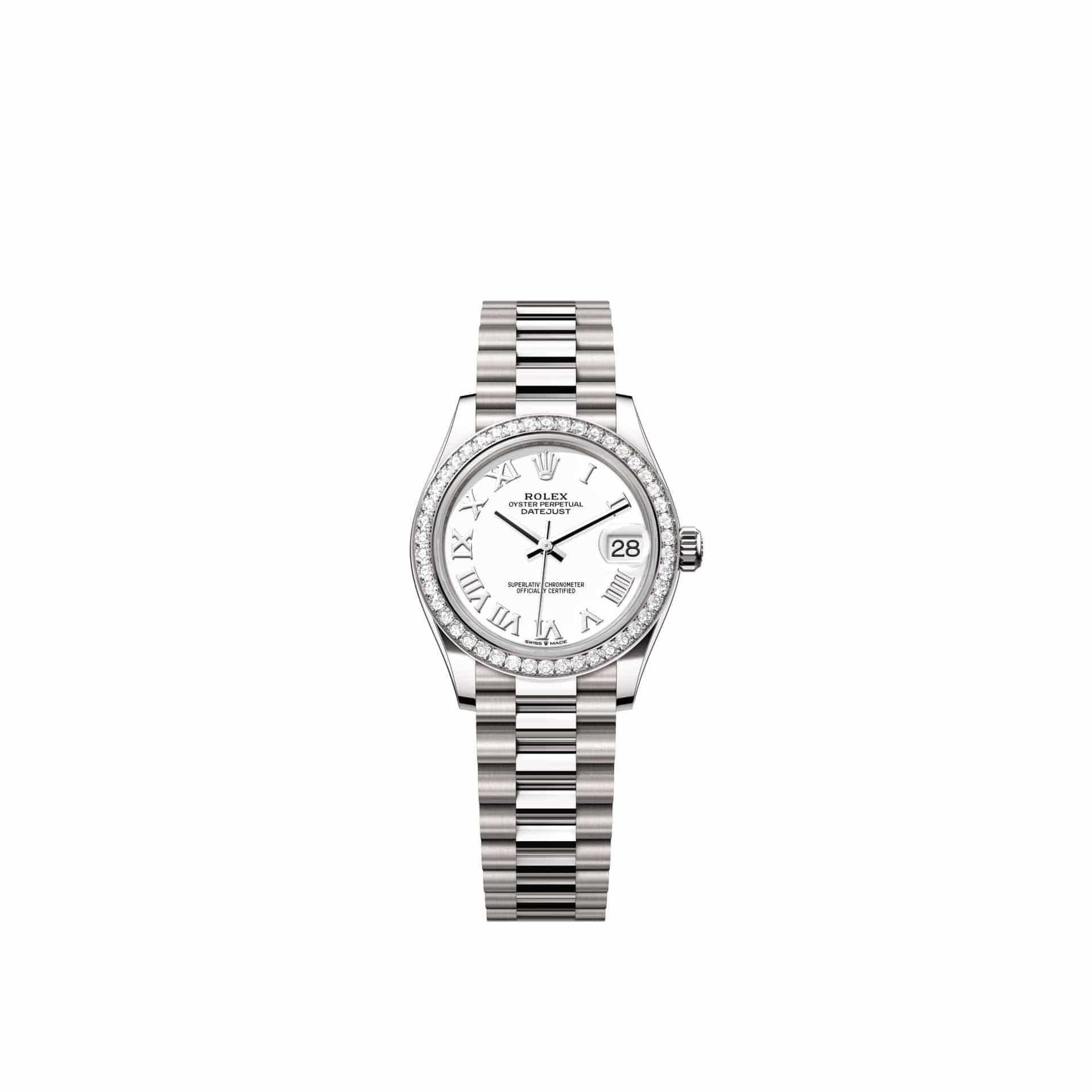 Rolex Datejust 31 278289RBR White Gold White Roman Dial President Diamond Bezel (2026)