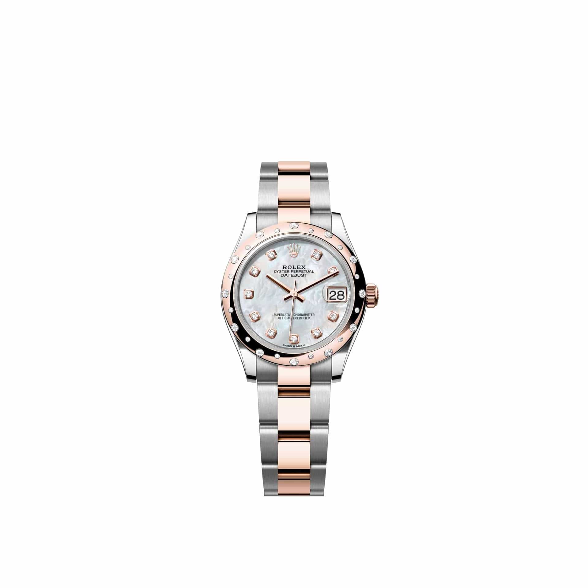Rolex Datejust 31 278341RBR Rose Gold Stainless Steel White Mother of Pearl Diamond Dial Oyster Diamond Bezel (2026)