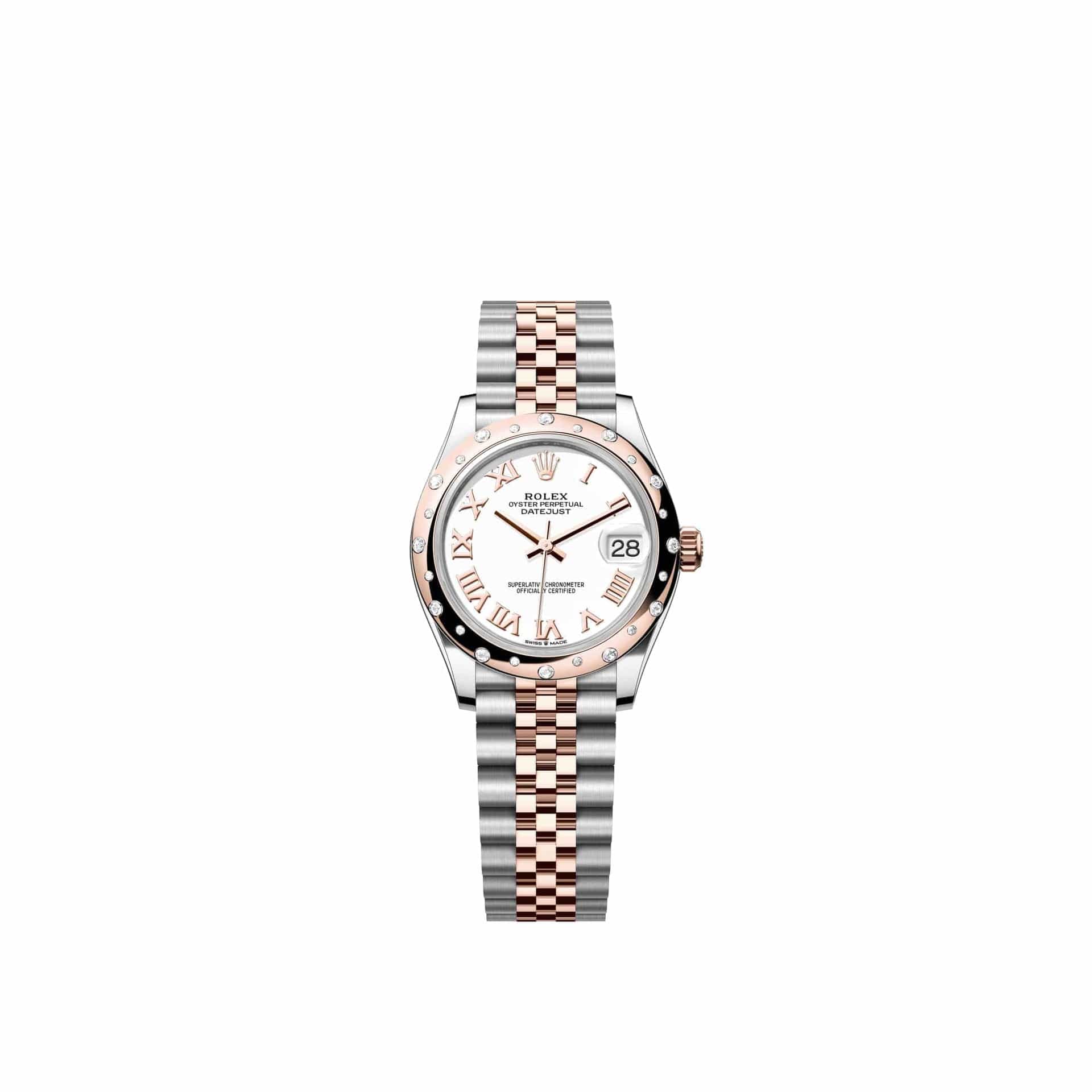Rolex Datejust 31 278341RBR Rose Gold Stainless Steel White Roman Dial Jubilee Diamond Bezel (2026)