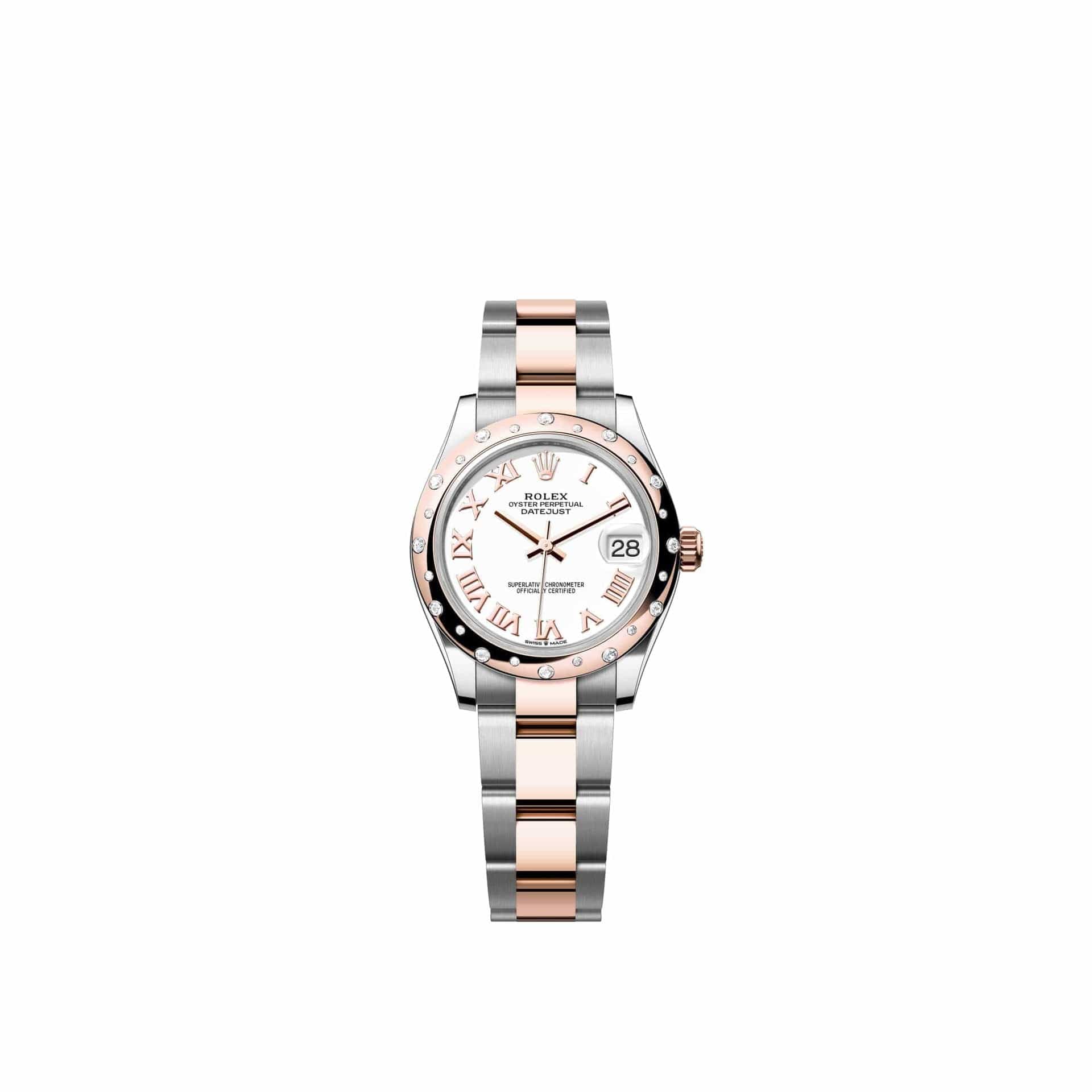 Rolex Datejust 31 278341RBR Rose Gold Stainless Steel White Roman Dial Oyster Diamond Bezel (2026)