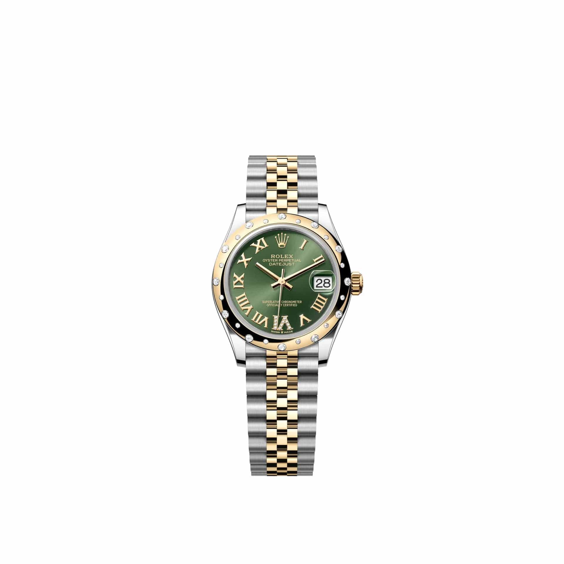 Rolex Datejust 31 278343RBR Yellow Gold Stainless Steel Olive Green Diamond Roman Dial Jubilee Diamond Bezel (2026)