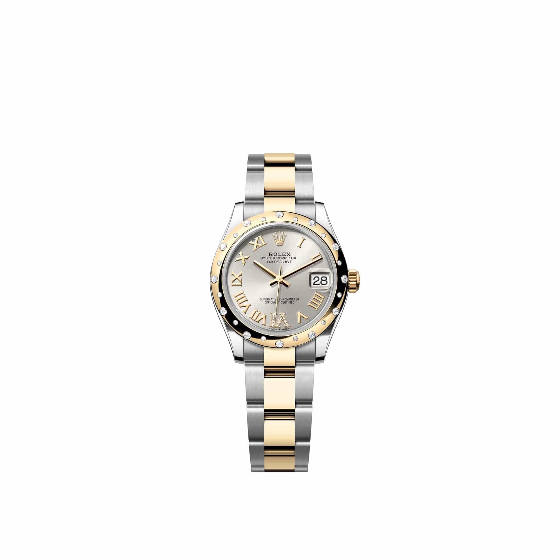 Rolex Datejust 31 278343RBR Yellow Gold Stainless Steel Silver Diamond Roman Dial Oyster Diamond Bezel (2026)