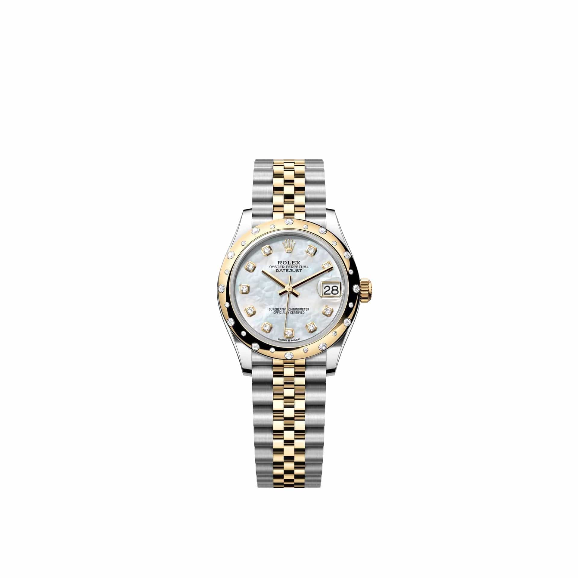 Rolex Datejust 31 278343RBR Yellow Gold Stainless Steel White Mother of Pearl Diamond Dial Jubilee Diamond Bezel (2026)