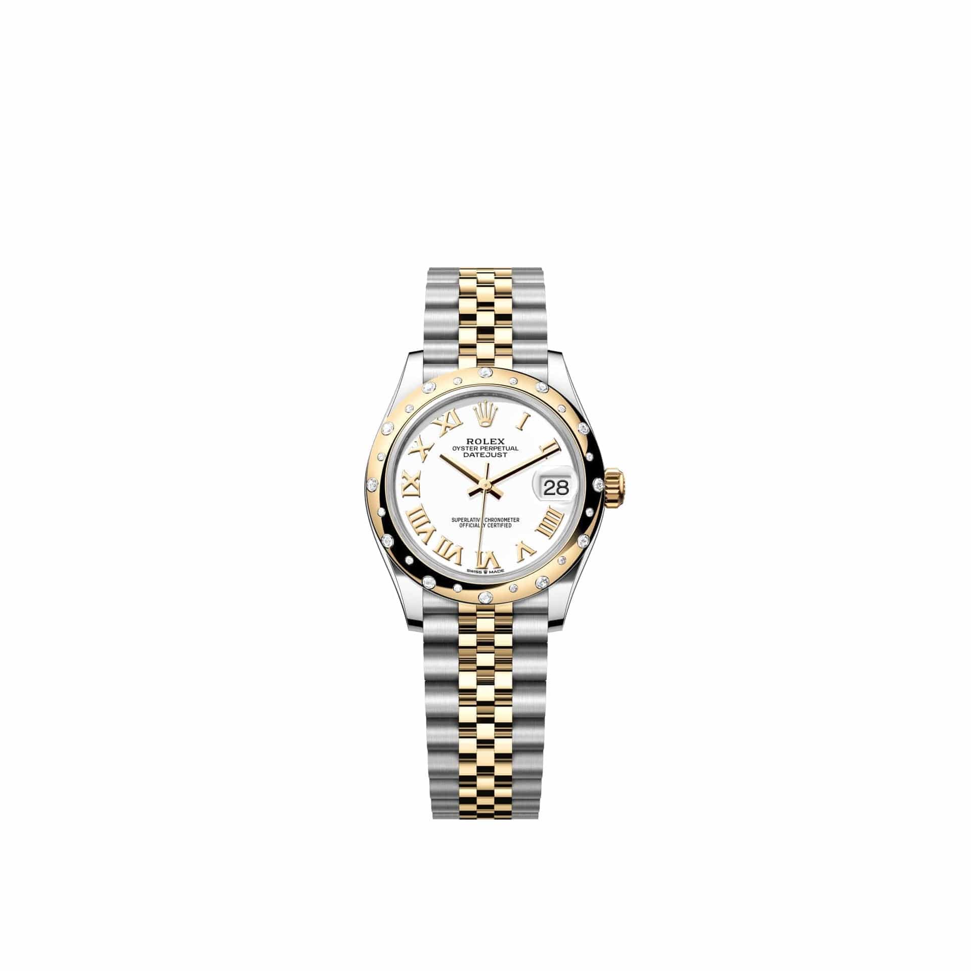 Rolex Datejust 31 278343RBR Yellow Gold Stainless Steel White Roman Dial Jubilee Diamond Bezel (2026)