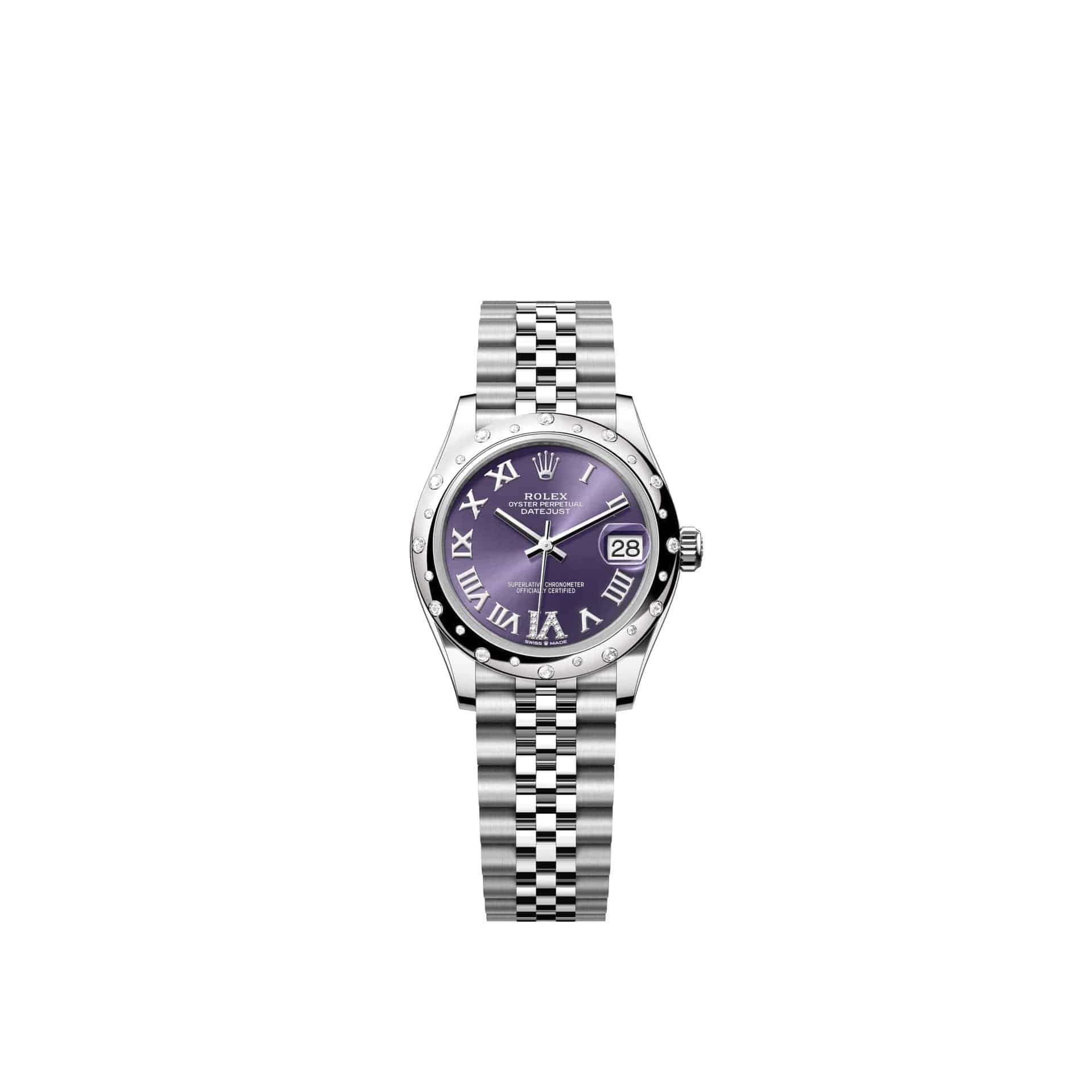 Rolex Datejust 31 278344RBR Stainless Steel Aubergine Diamond Roman Dial Jubilee Diamond Bezel (2026)