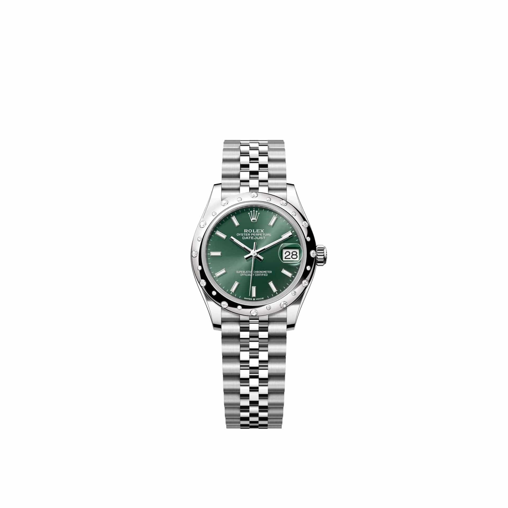Rolex Datejust 31 278344RBR Stainless Steel Mint Green Dial Jubilee Diamond Bezel (2026)