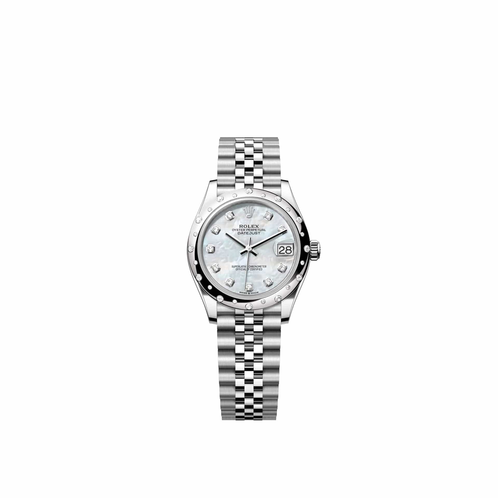 Rolex Datejust 31 278344RBR Stainless Steel White Mother of Pearl Diamond Dial Jubilee Diamond Bezel (2026)