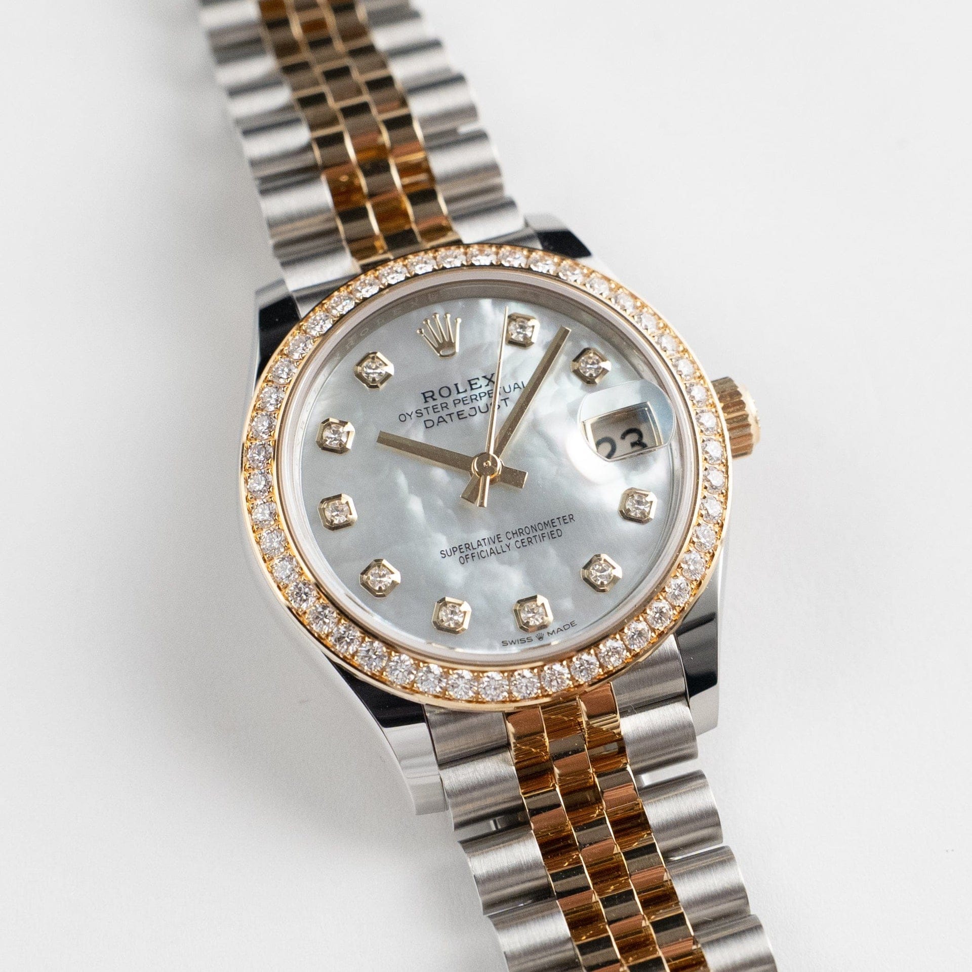 Rolex Datejust 31 278383RBR 'Ladies' Stainless Steel Yellow Gold Mother of Pearl Diamond Dial Diamond Bezel Jubilee (2026)