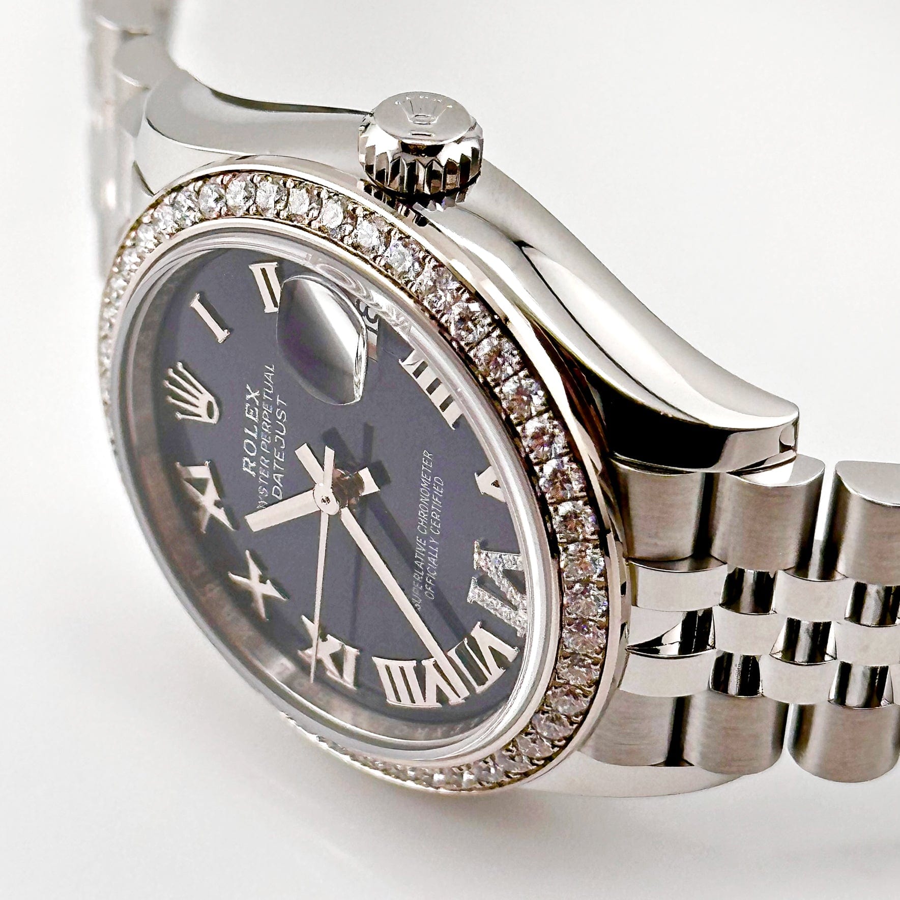 Rolex Datejust 278384RBR Stainless Steel Diamond Bezel Violet Roman Dial Jubilee