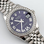 Rolex Datejust 31 278384RBR 'Ladies' Stainless Steel Diamond Bezel Violet Roman Dial Jubilee