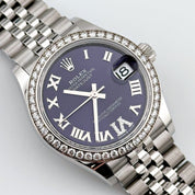 Rolex Datejust 31 278384RBR 'Ladies' Stainless Steel Diamond Bezel Violet Roman Dial Jubilee