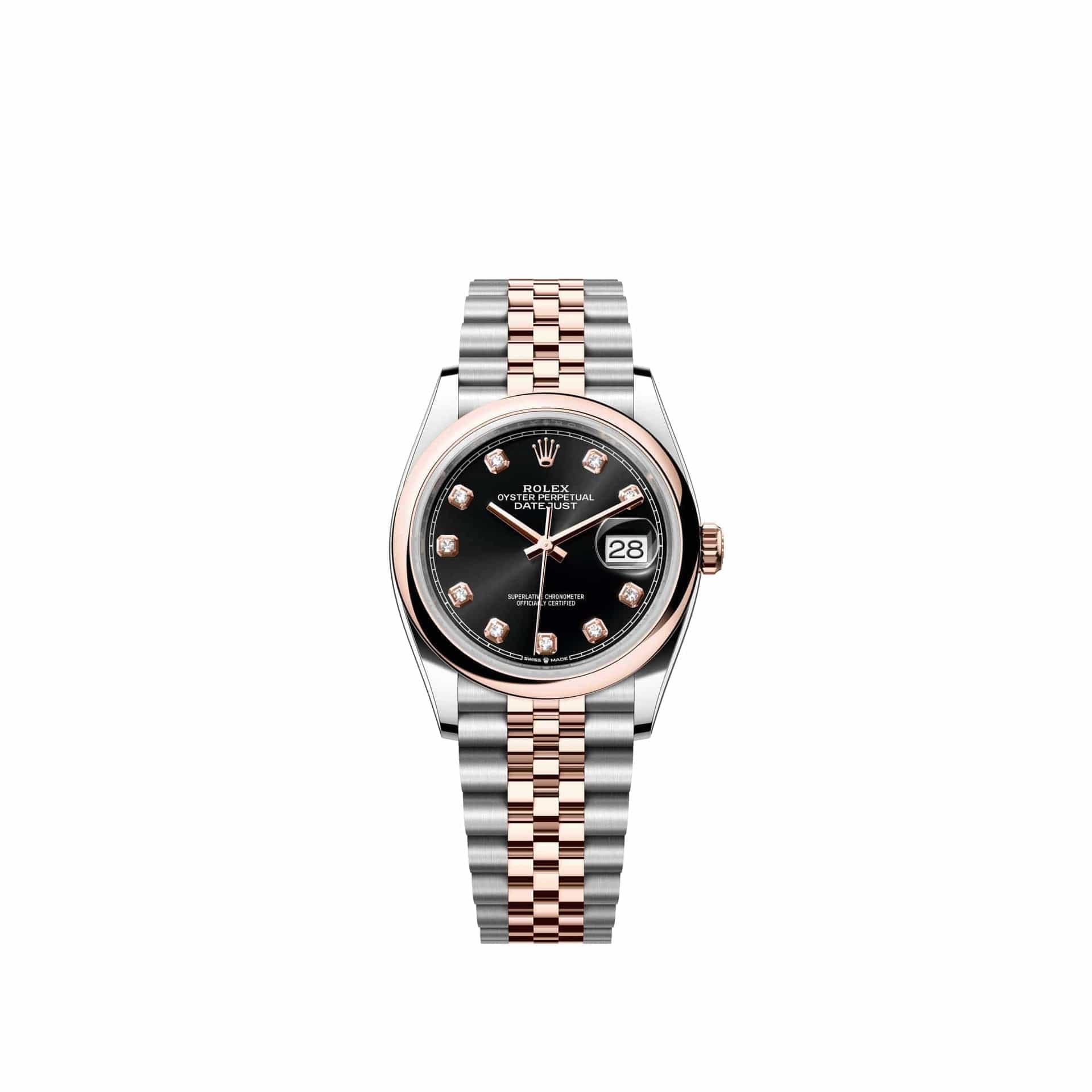 Rolex Datejust 36 126201 Rose Gold Stainless Steel Black Diamond Dial Smooth Jubilee (2026)