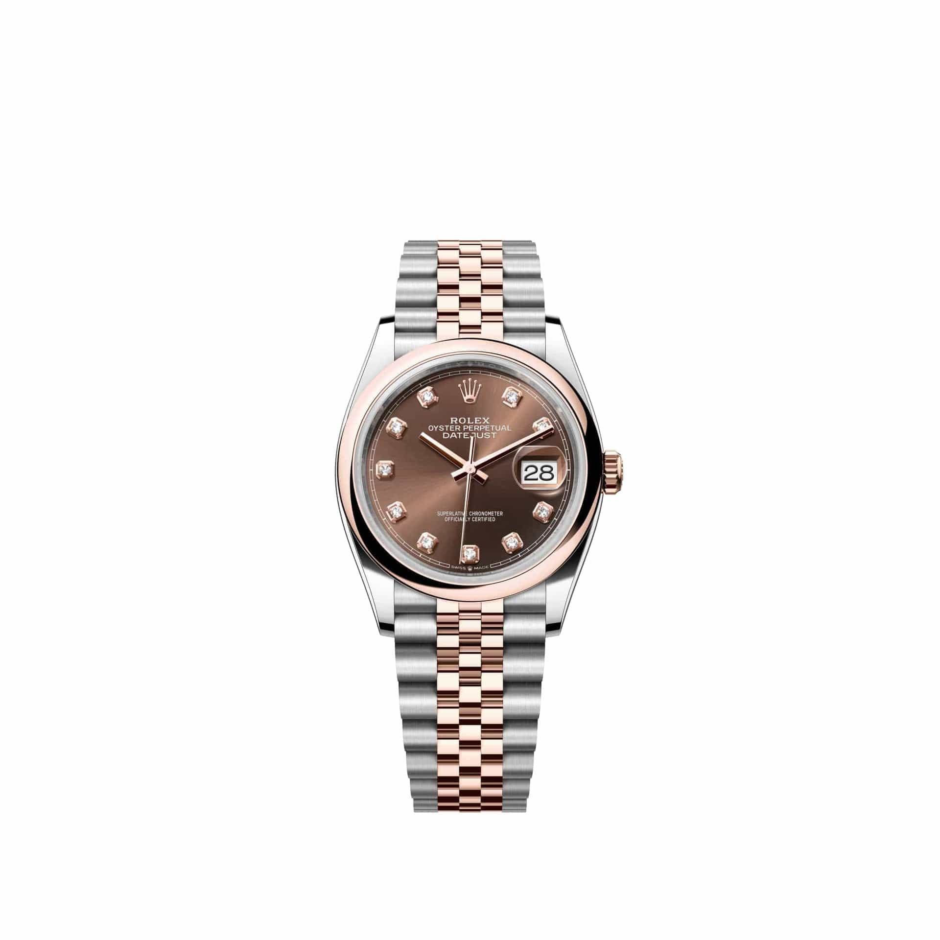 Rolex Datejust 36 126201 Rose Gold Stainless Steel Chocolate Diamond Dial Smooth Jubilee (2026)