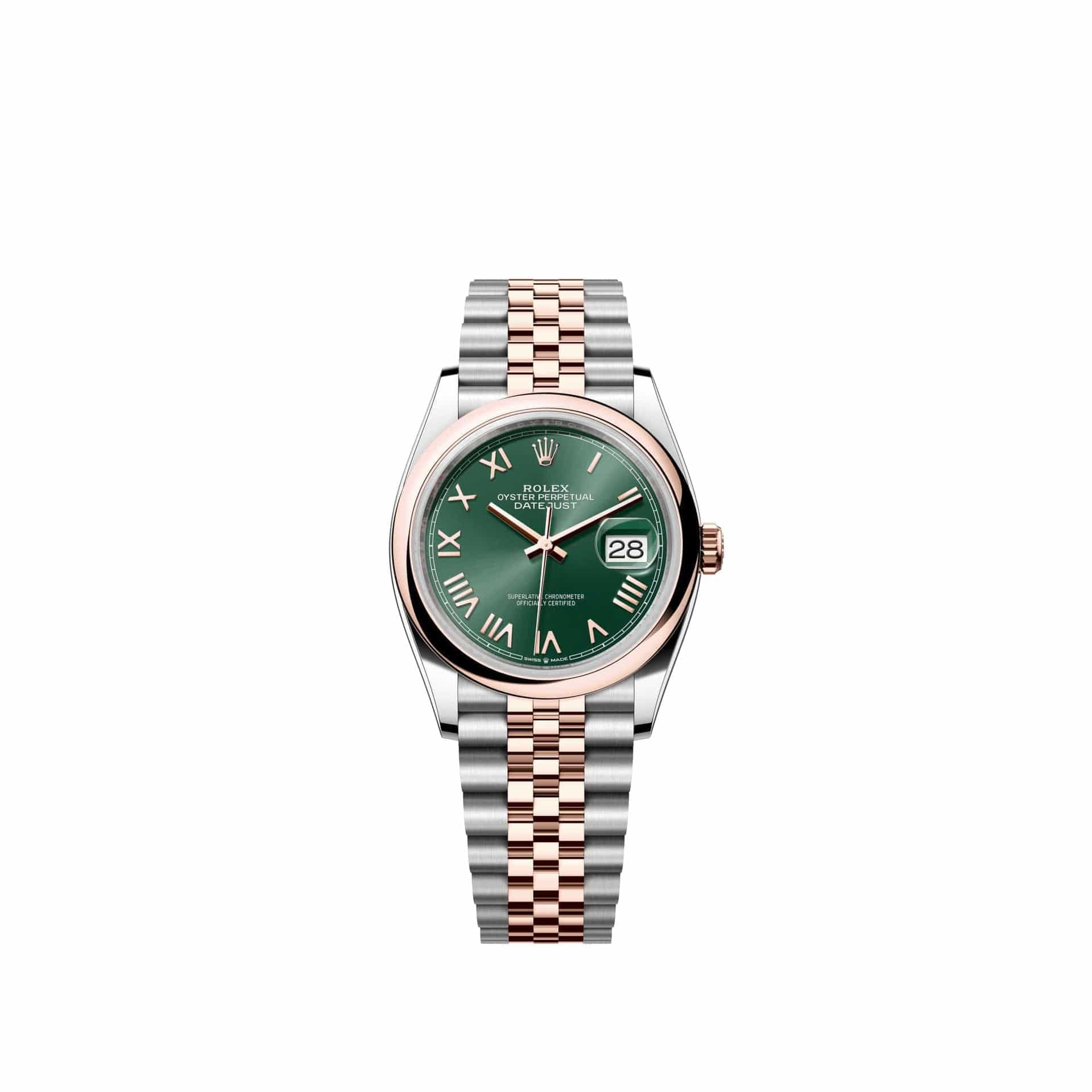 Rolex Datejust 36 126201 Rose Gold Stainless Steel Mint Green Roman Dial Jubilee (2026)