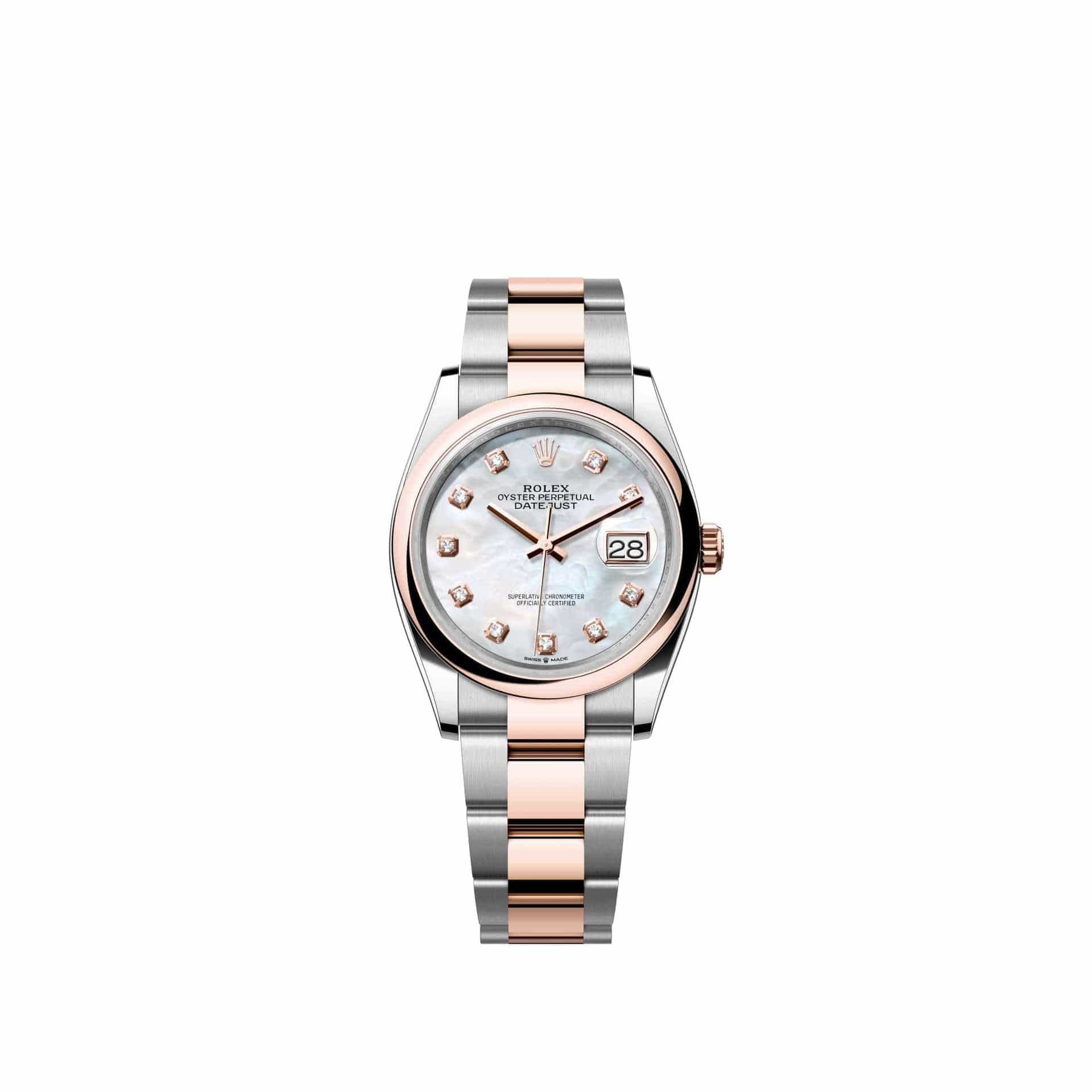 Rolex Datejust 36 126201 Rose Gold Stainless Steel White Mother of Pearl Diamond Dial Oyster (2026)