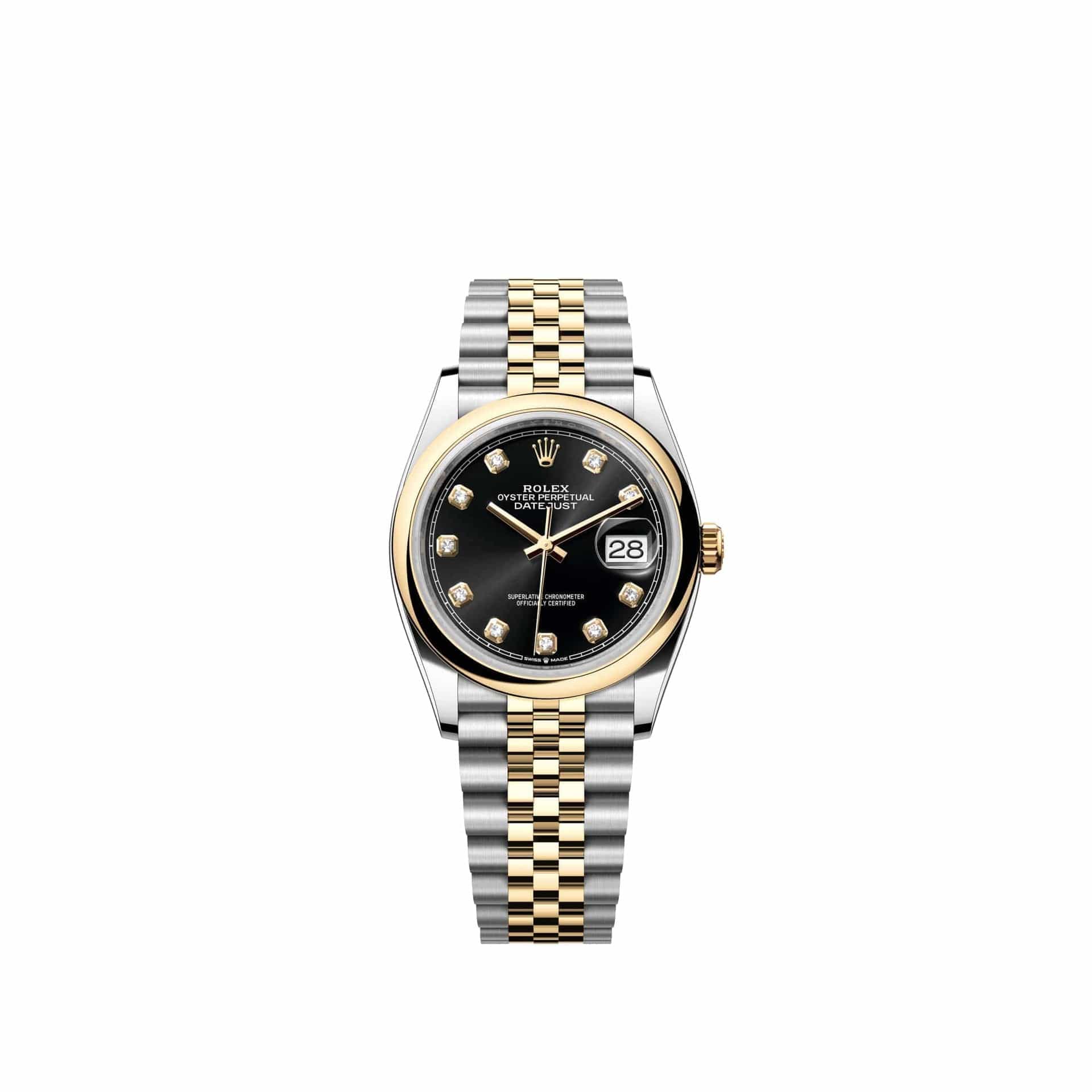 Rolex Datejust 36 126203 Yellow Gold Stainless Steel Black Diamond Dial Smooth Jubilee (2026)