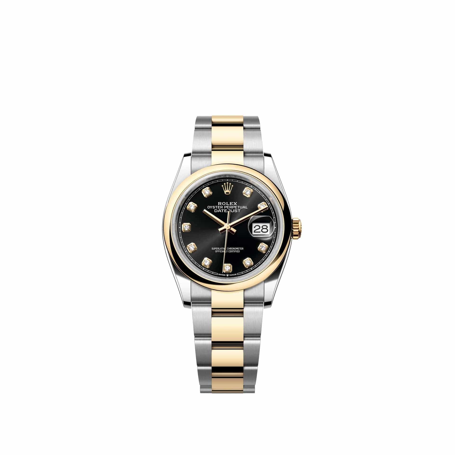 Rolex Datejust 36 126203 Yellow Gold Stainless Steel Black Diamond Roman Dial Oyster (2026)