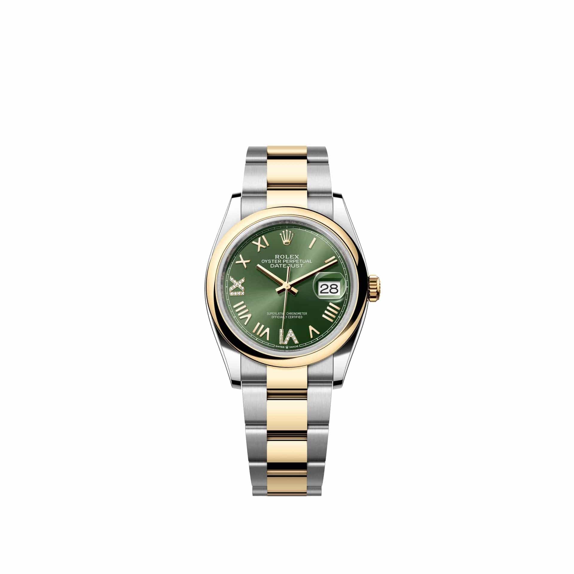 Rolex Datejust 36 126203 Yellow Gold Stainless Steel Olive Green Diamond Roman Dial Oyster (2026)
