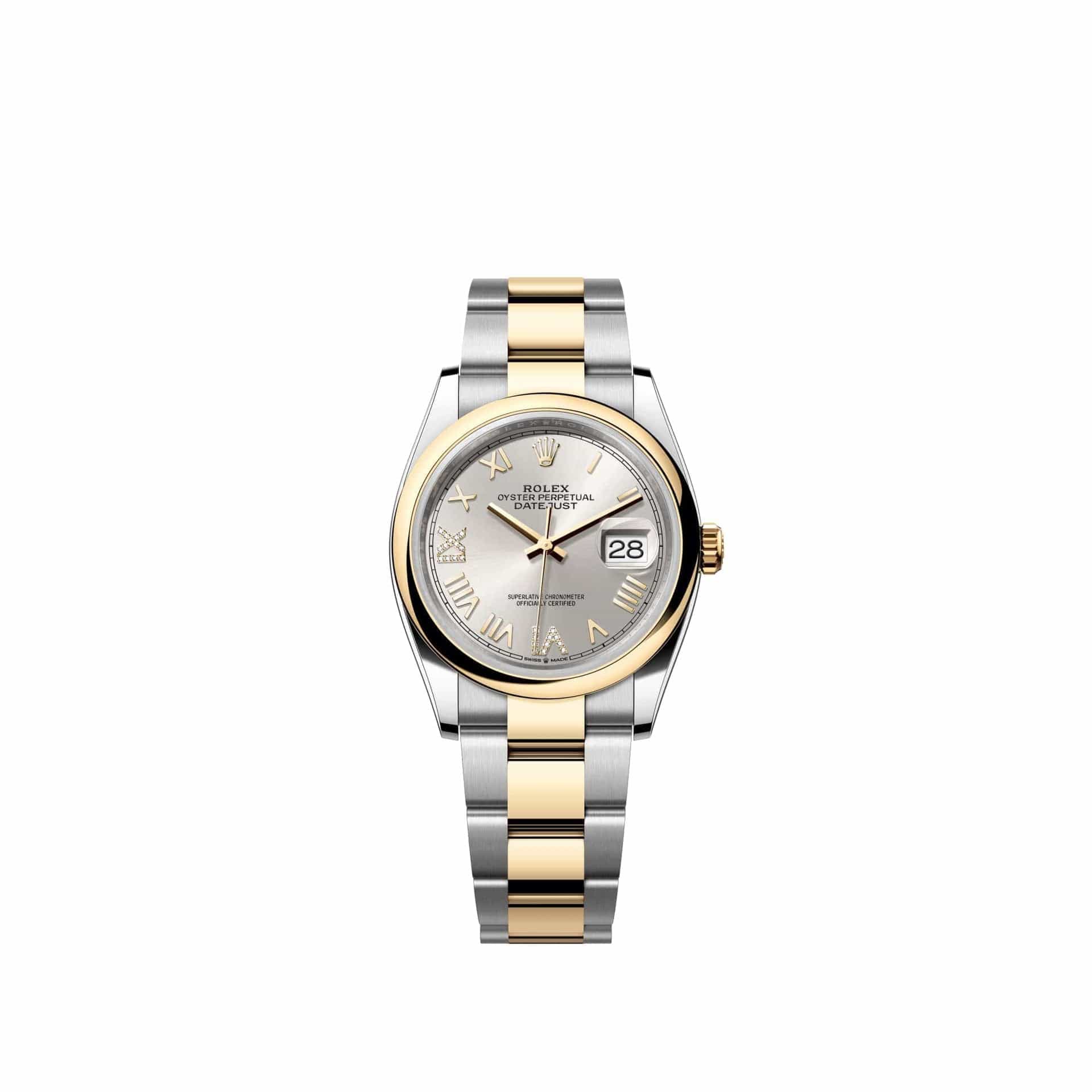 Rolex Datejust 36 126203 Yellow Gold Stainless Steel Silver Diamond Roman Dial Oyster (2026)