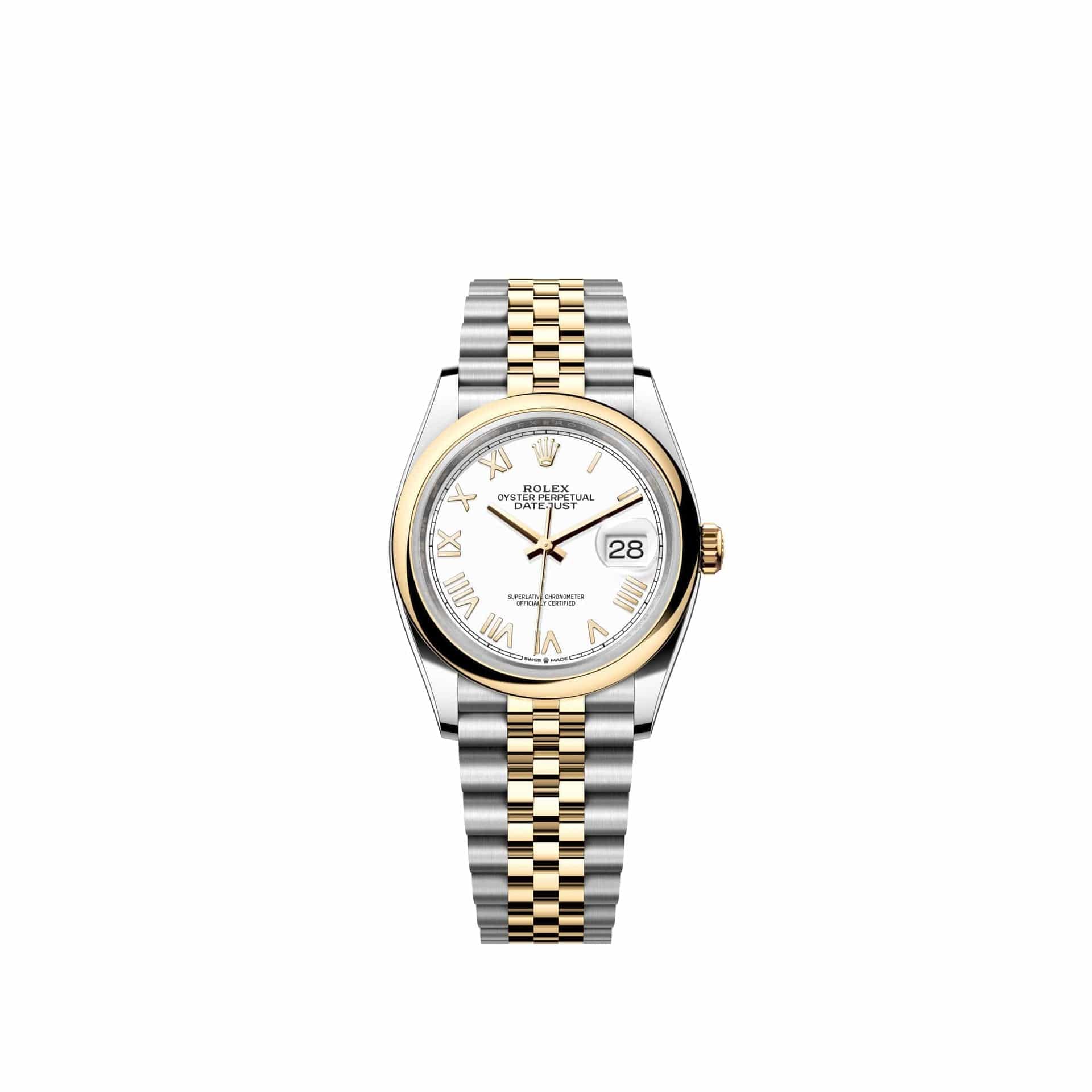 Rolex Datejust 36 126203 Yellow Gold Stainless Steel White Roman Dial Jubilee (2026)