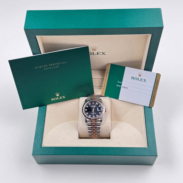 Rolex Datejust 126231 Rose Gold Stainless Steel Black Diamond Dial