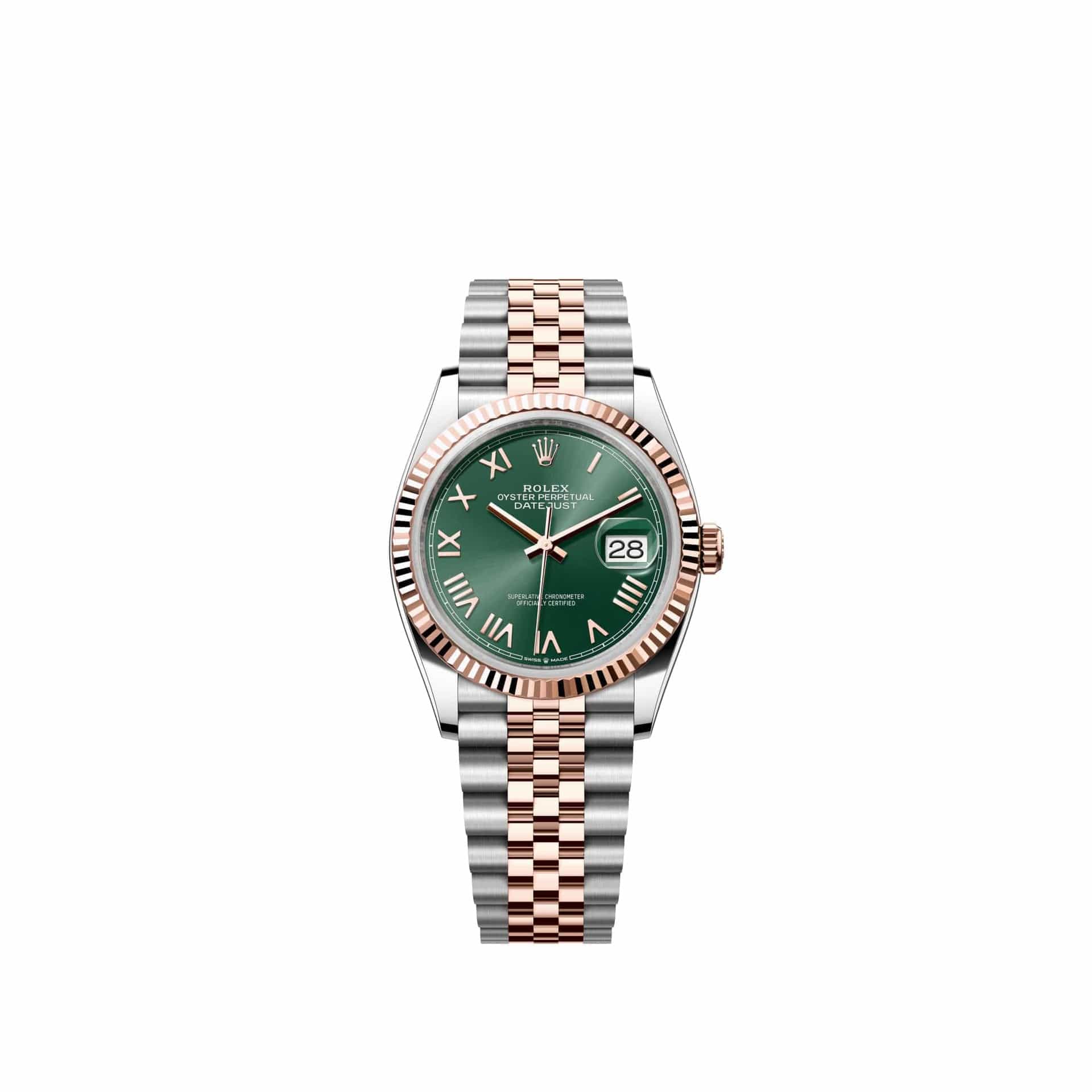 Rolex Datejust 36 126231 Rose Gold Stainless Steel Mint Green Roman Dial Jubilee (2026)