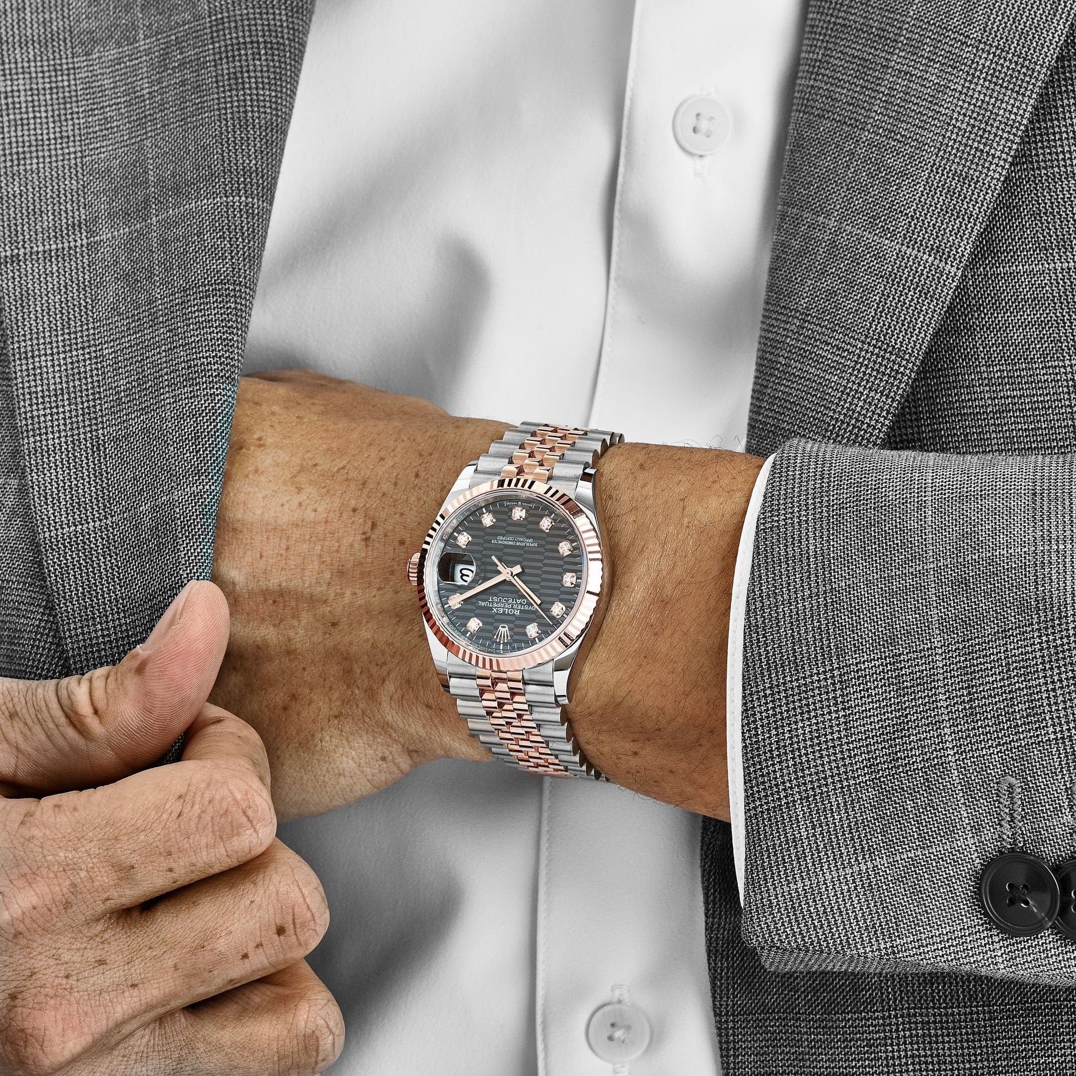 Rolex Datejust 36 126231 Rose Gold Stainless Steel Slate Motif Diamond Dial (2023)